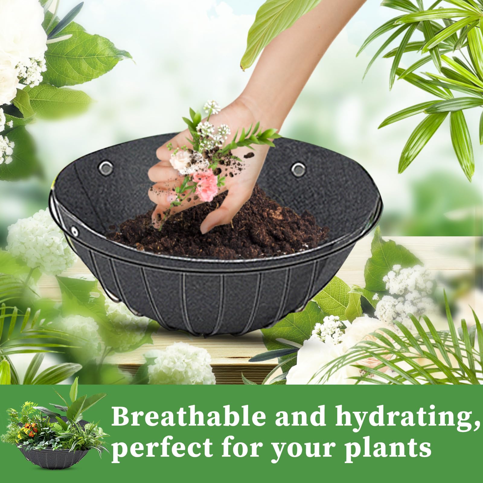 4Pcs 14 Inch Round Hanging Basket Liners - Durable Felt Plant Pot Liners for Outdoor Plants, Flowers, Vegetables - Perfect for Garden, Fence & Balcony Decor (14 Inch)