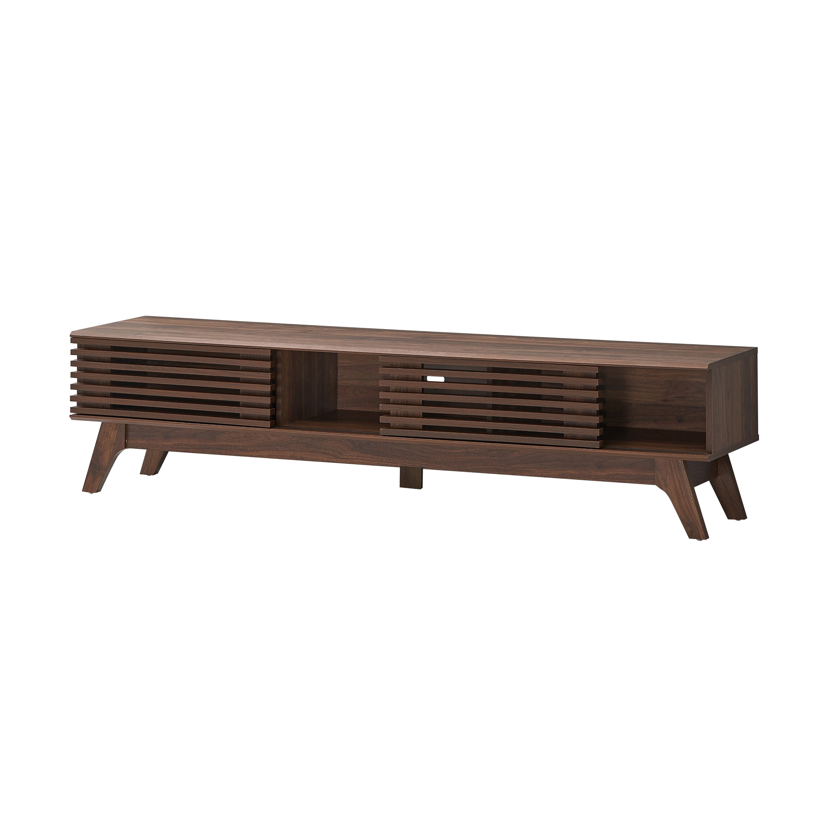 Camille Wooden Lowline Entertainment Unit TV Stand 180cm Wide with 2 Doors in Walnut - Perfect for Living Room, Bedroom & Home Theater Setup