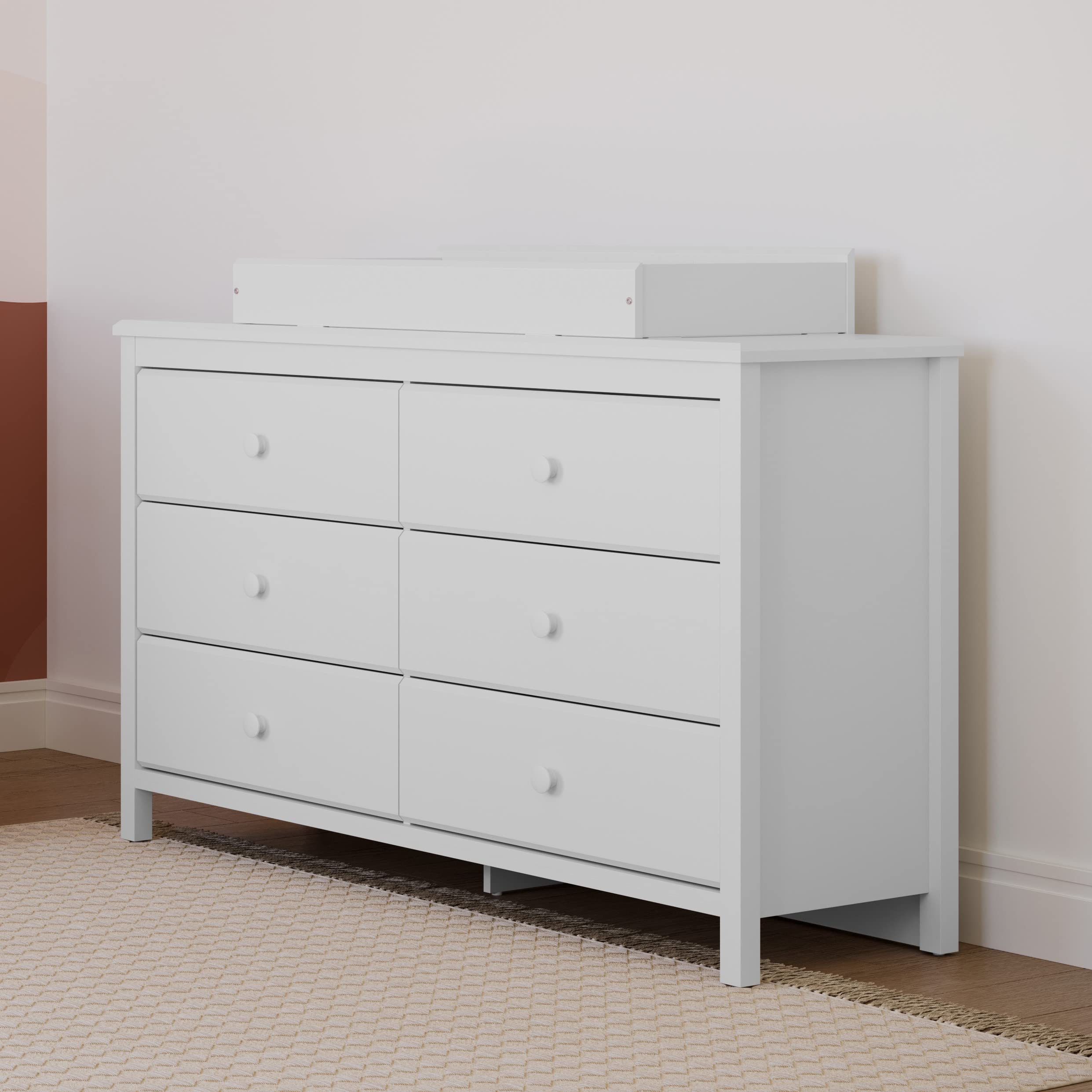 Storkcraft Alpine 6-Drawer Double Dresser in White - GREENGUARD Gold Certified Nursery Dresser for Kids | Baby Room Storage Organizer, Bedroom Chest of Drawers for Toddlers & Children | Perfect for Clothes, Toys, and Nursery Organization