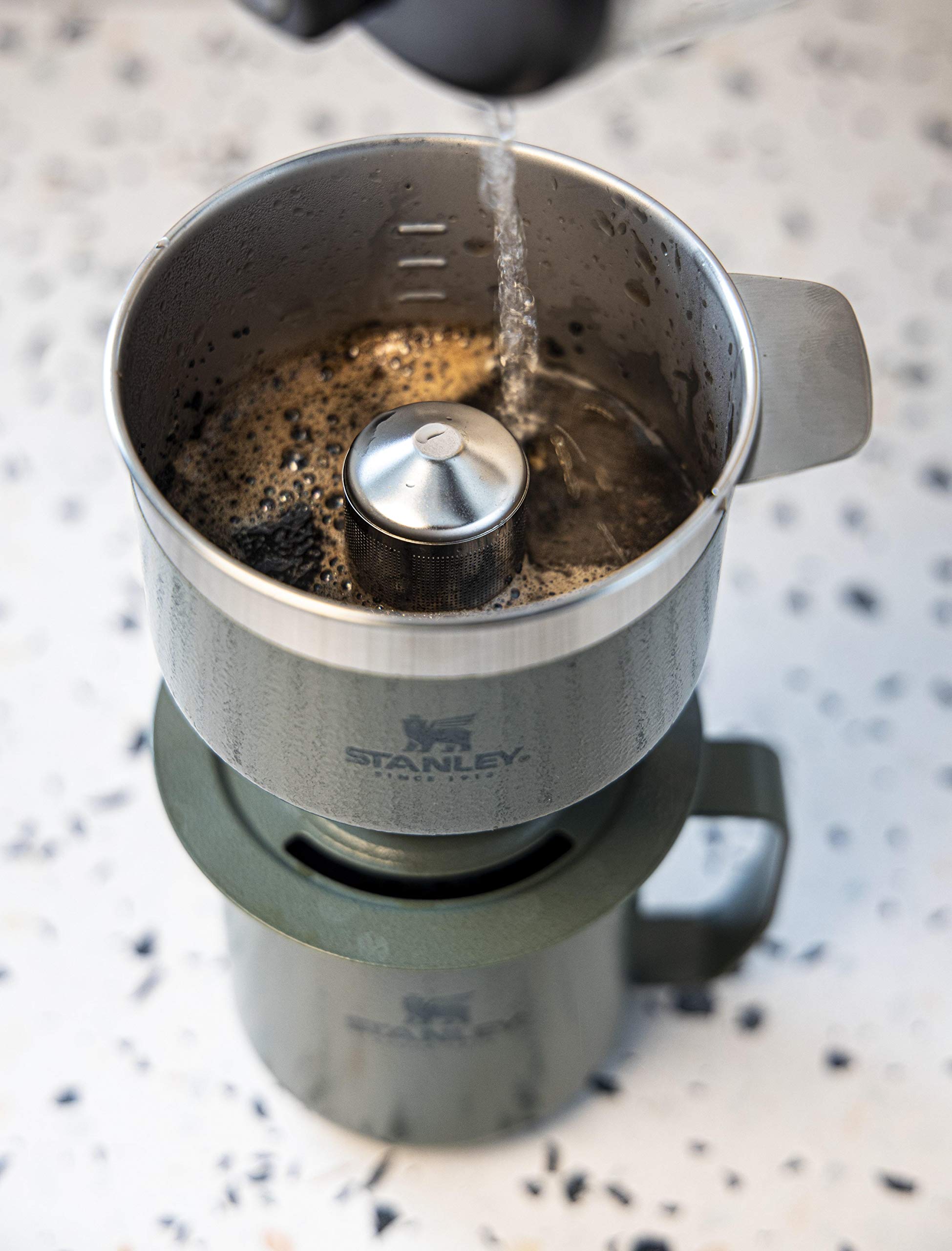 Stanley Perfect Brew Pour Over Coffee Maker - Single Cup Manual Drip Coffee Maker with Reusable Stainless Steel Filter | BPA-Free | Easy to Clean | Hammertone Green | Ideal for Home, Office & Travel Use