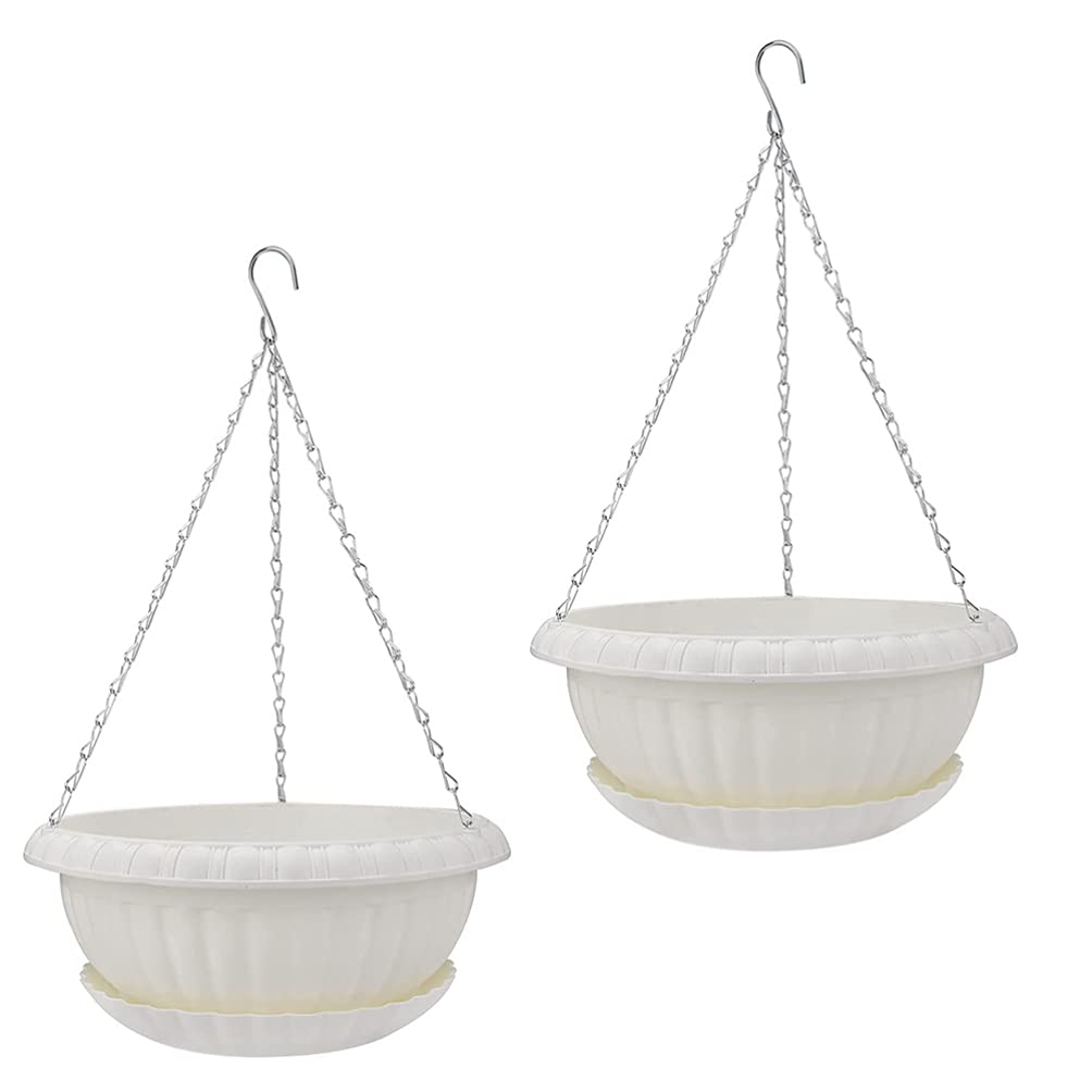 2-Pack Cabilock Hanging Flower Pots with Trays - Wall Mounted Planters for Indoor & Outdoor Decor, Balcony, Garden, and Patio Hanging Planter Set