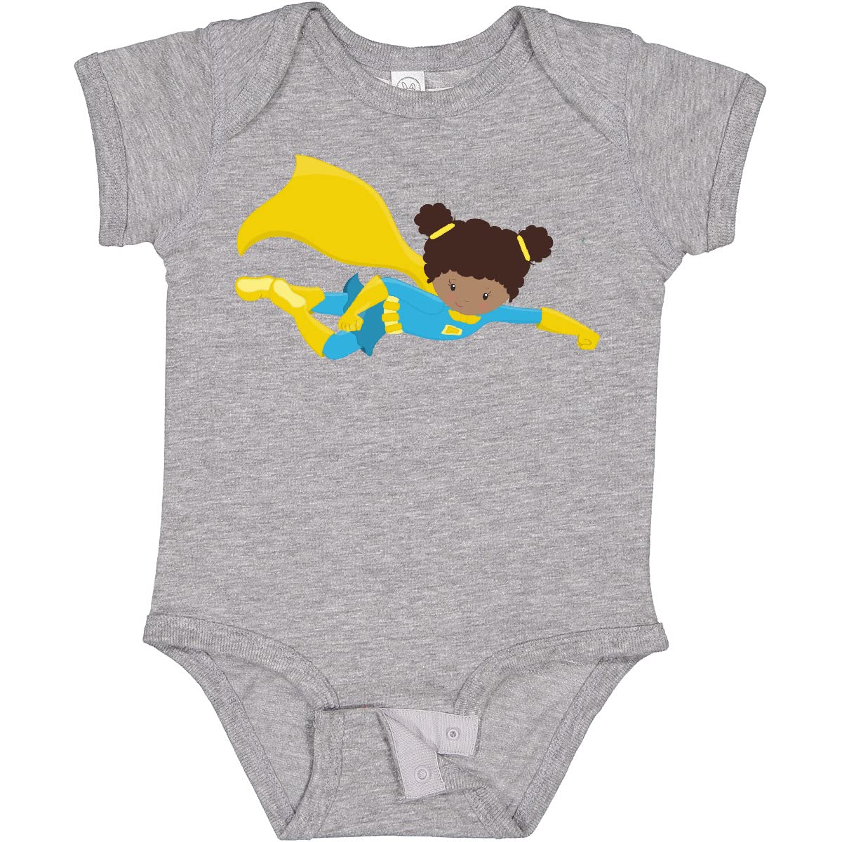 Inktastic African American Superhero Girl with Yellow Cape Baby Bodysuit - Cute Infant Outfit for Comic Con, Birthday Parties & Everyday Wear