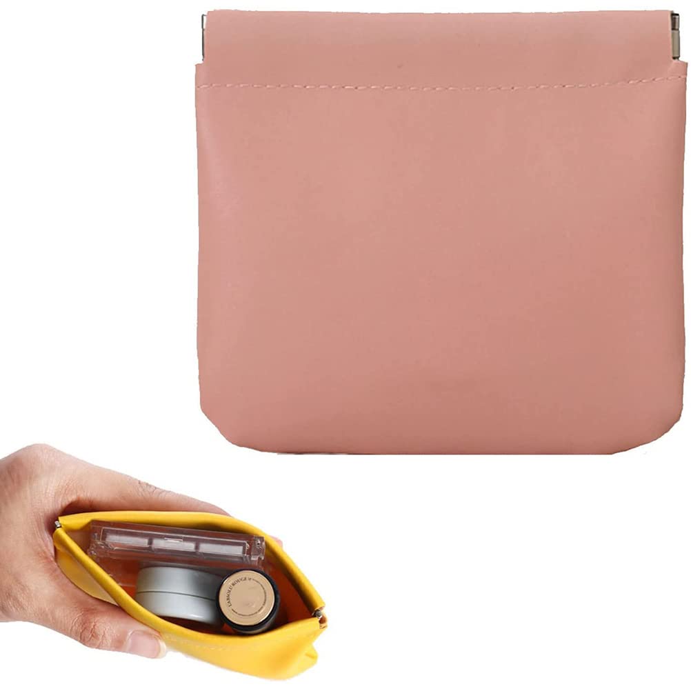 Premium Lambskin Mini Makeup Bag - Handcrafted Squeeze Top Cosmetic Pouch for Women | Travel-Friendly Magnetic Closure Makeup Organizer | Perfect for Daily Essentials & On-The-Go Touch Ups