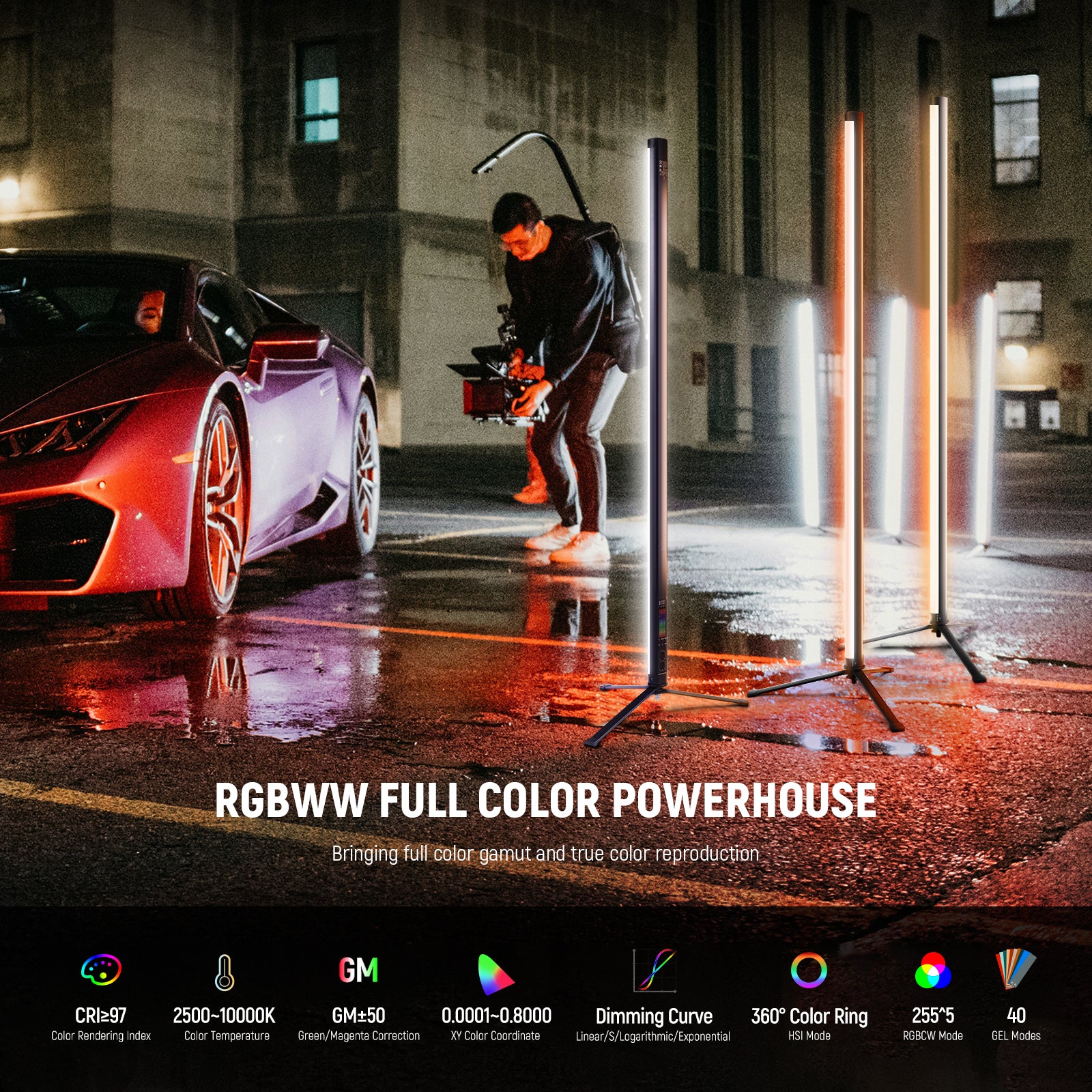 NEEWER TL120C 42W RGB LED Tube Light with APP, 2.4G & DMX Control - Perfect for Photography, Videography, and Studio Lighting
