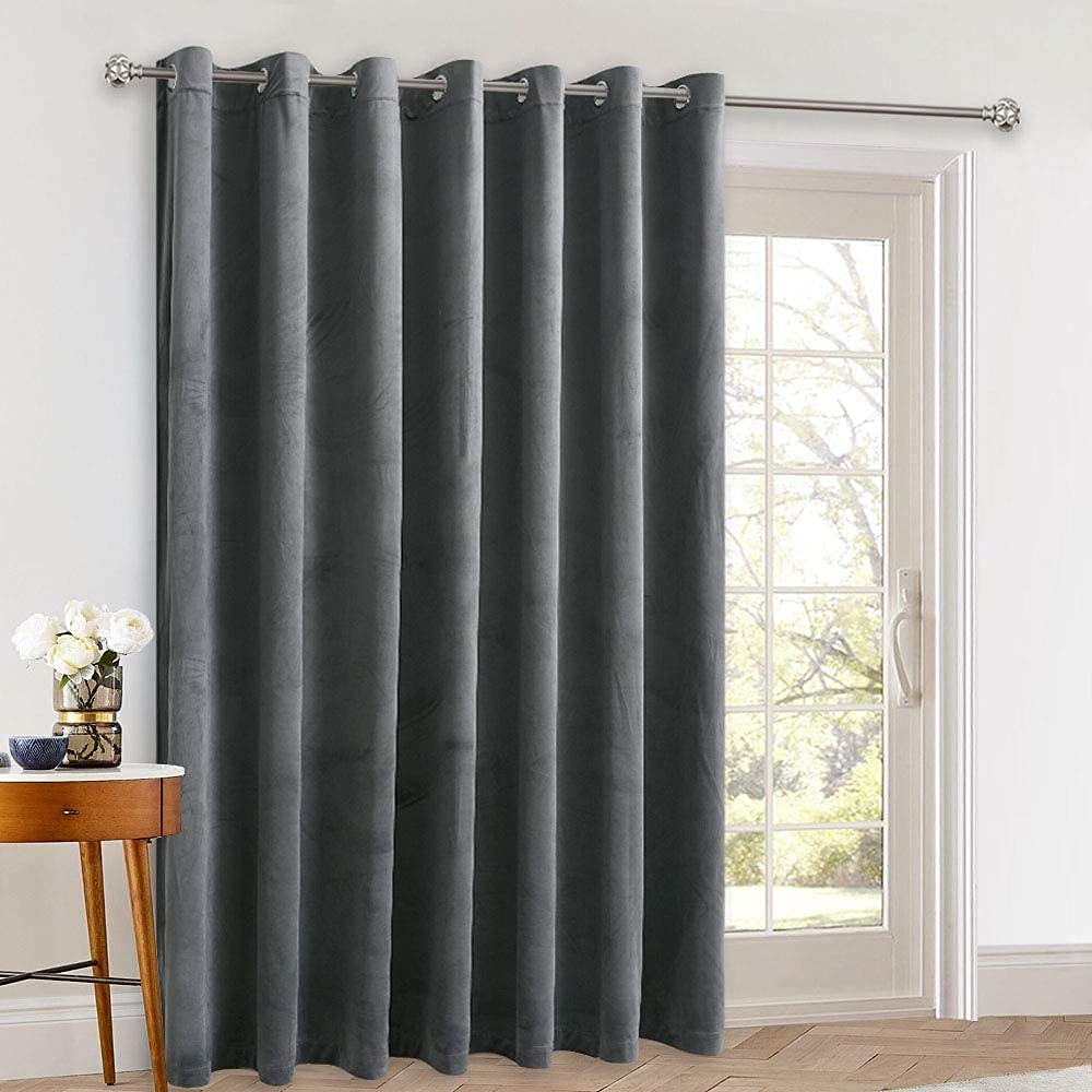 StangH 84 Inch Grey Velvet Room Divider Curtain - Extra Wide Blackout Thermal Insulated Sliding Door Drapes for Living Room & Bedroom Privacy | Soundproof Temporary Partition for Home Office & Studio (100