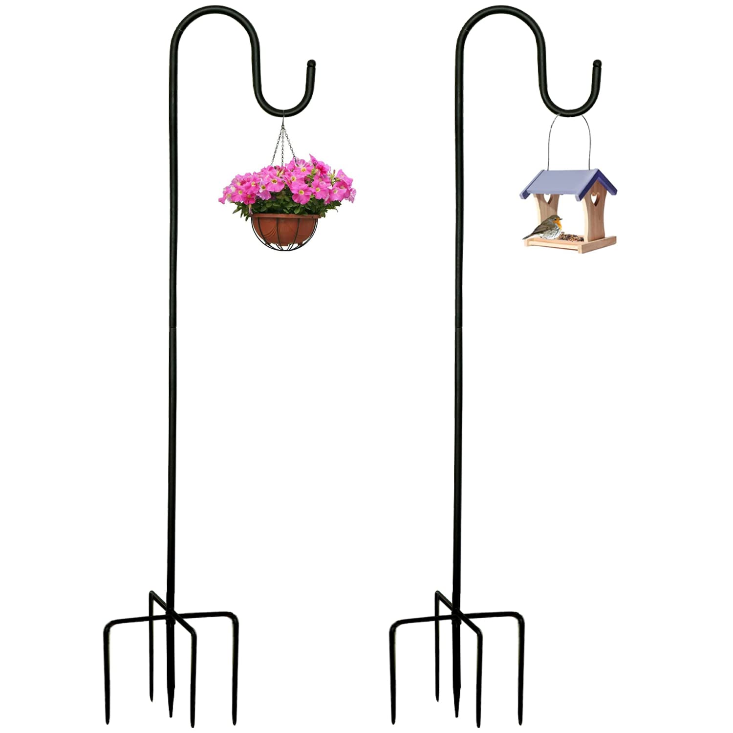 78 Inch Outdoor Shepherd Hook 2-Pack - Heavy Duty Metal Hooks for Bird Feeders, Hanging Solar Lights, Mason Jars, Plant Hangers - Perfect for Garden Decor, Christmas Lights, Lanterns & Wedding Decorations
