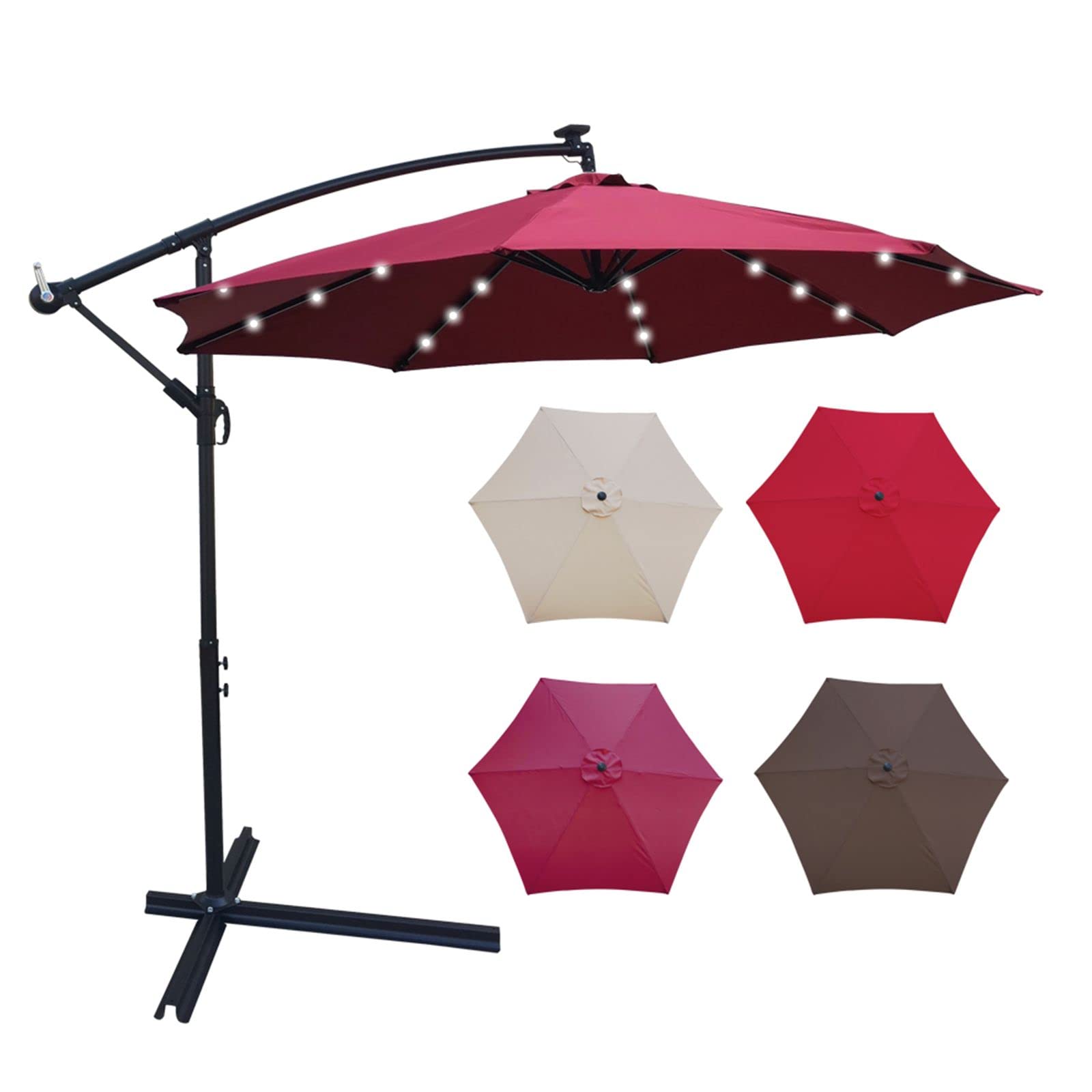 Solar Powered Patio Umbrella with LED Lights - Windproof & Rustproof Outdoor Shade Umbrella for Backyard, Garden, Deck, Picnic - Perfect for Outdoor Dining, Poolside Relaxation, and Summer Parties