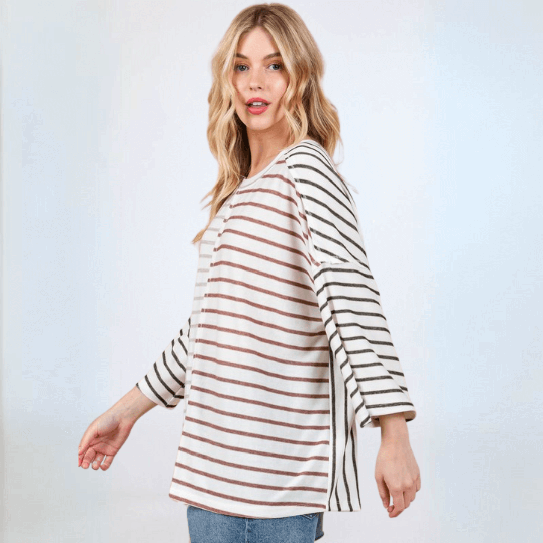 Stylish Color Block Stripes Top - Made in USA | Trendy Women's Fashion for Casual Wear & Street Style