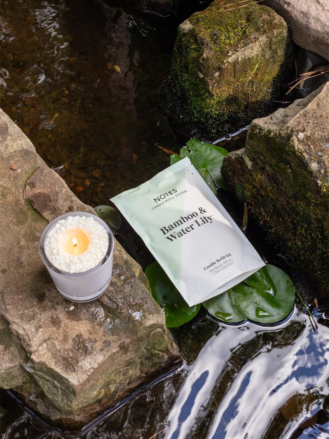 Sustainable Candle Starter Kit - Watery Floral Duo | Refillable & Reusable Candles with 100% Natural Wax | Bamboo Water Lily + Violet White Iris Scented Candles | Perfect for Home Relaxation, Spa Days & Romantic Ambiance