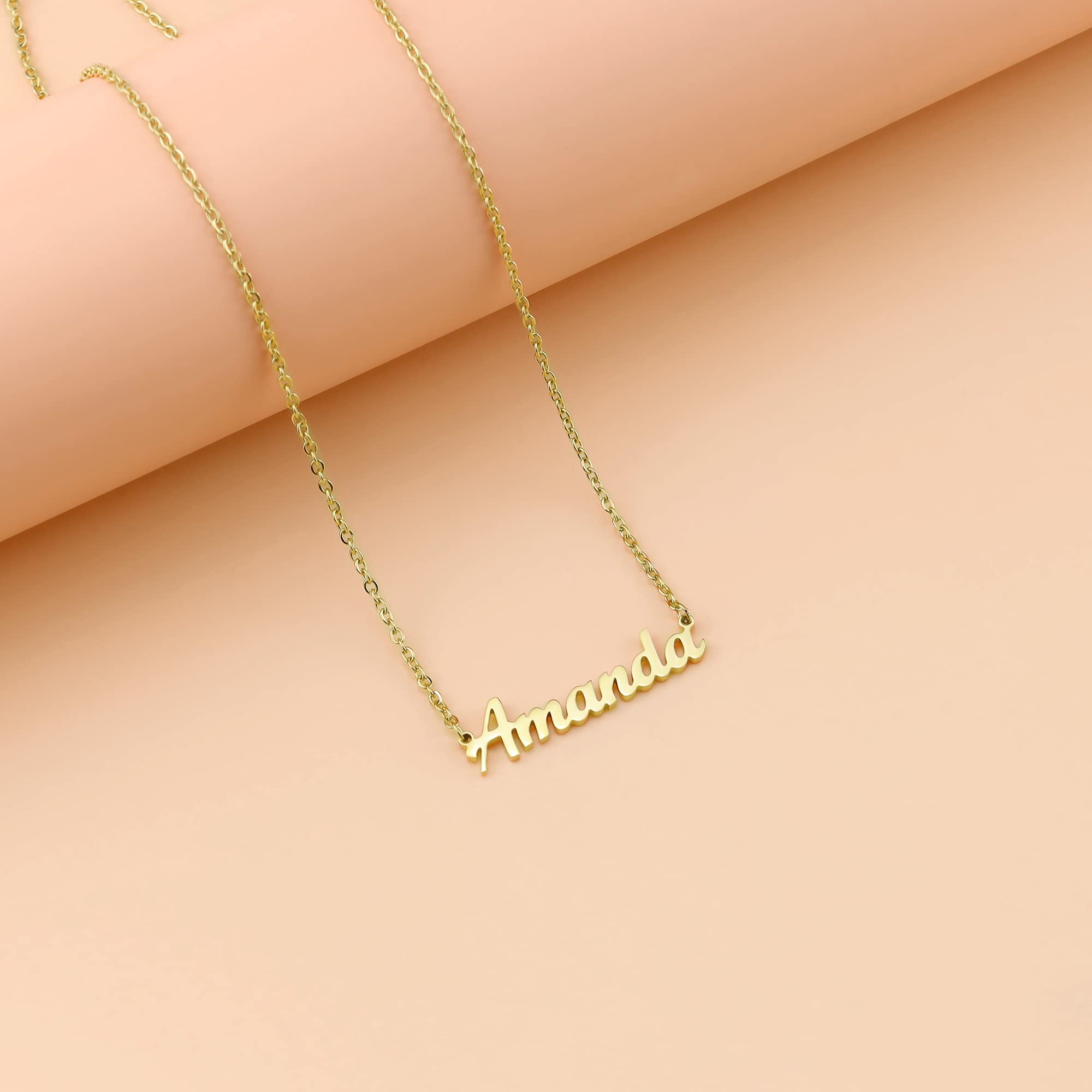 Lcherry Personalized Gold Plated Name Necklace for Women - Custom Nameplate Jewelry Gift for Girls, Mom, Wife - Perfect for Birthdays, Anniversaries & Valentine's Day