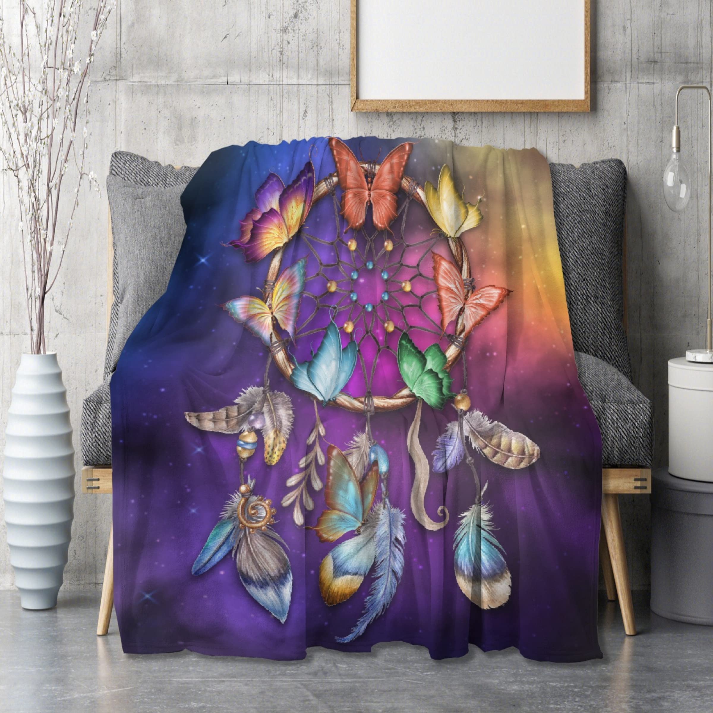Butterfly Wind Chime Pattern Throw Blanket - Soft, Warm & Lightweight Quilt for Sofa, Bed, Travel - Perfect Gift for Men, Women & Kids - 90x120 Inches - Ideal for Family Gatherings, Picnics & Cozy Nights
