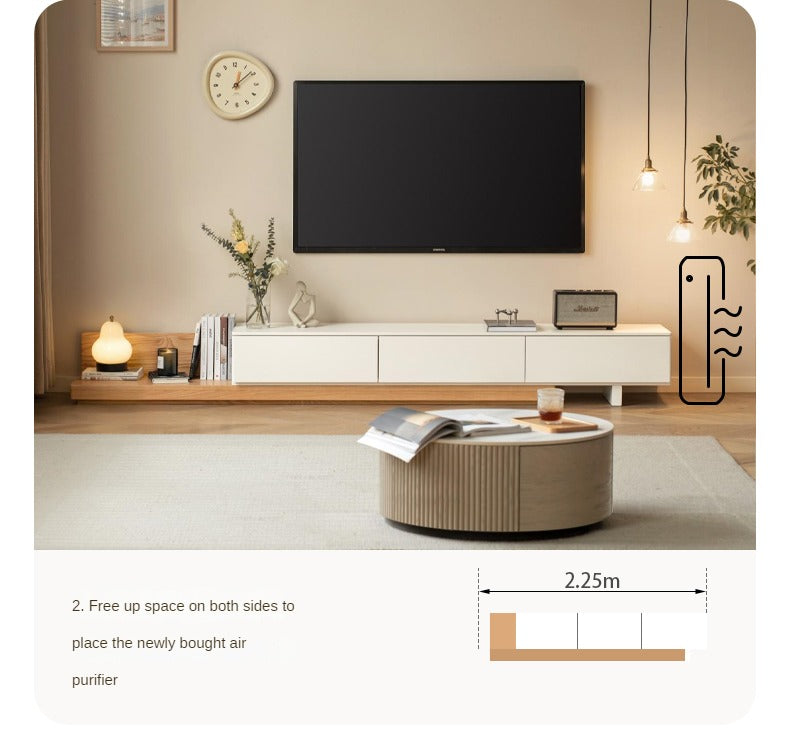 Solid Oak & Poplar Wood Retractable TV Stand Floor Cabinet - Modern TV Console for Living Room, Bedroom & Home Theater