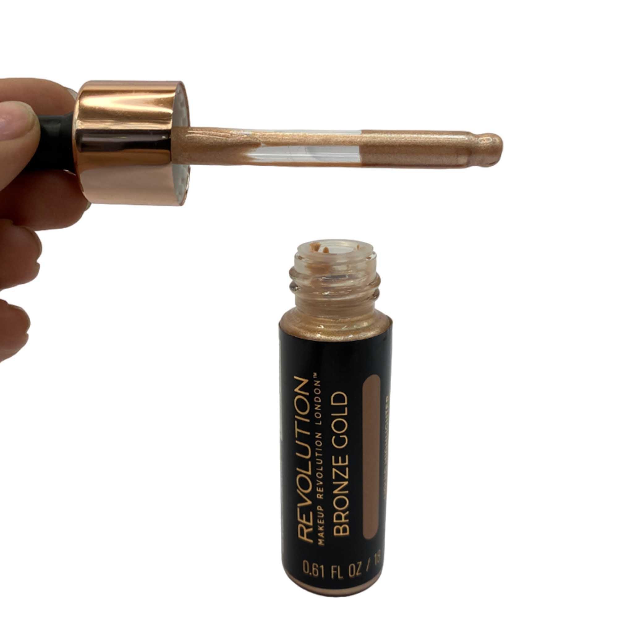 Revolution Bronze Gold Liquid Highlighter - 72 Piece Set for Face & Body Glow | Perfect for Makeup, Cosplay & Photo Shoots