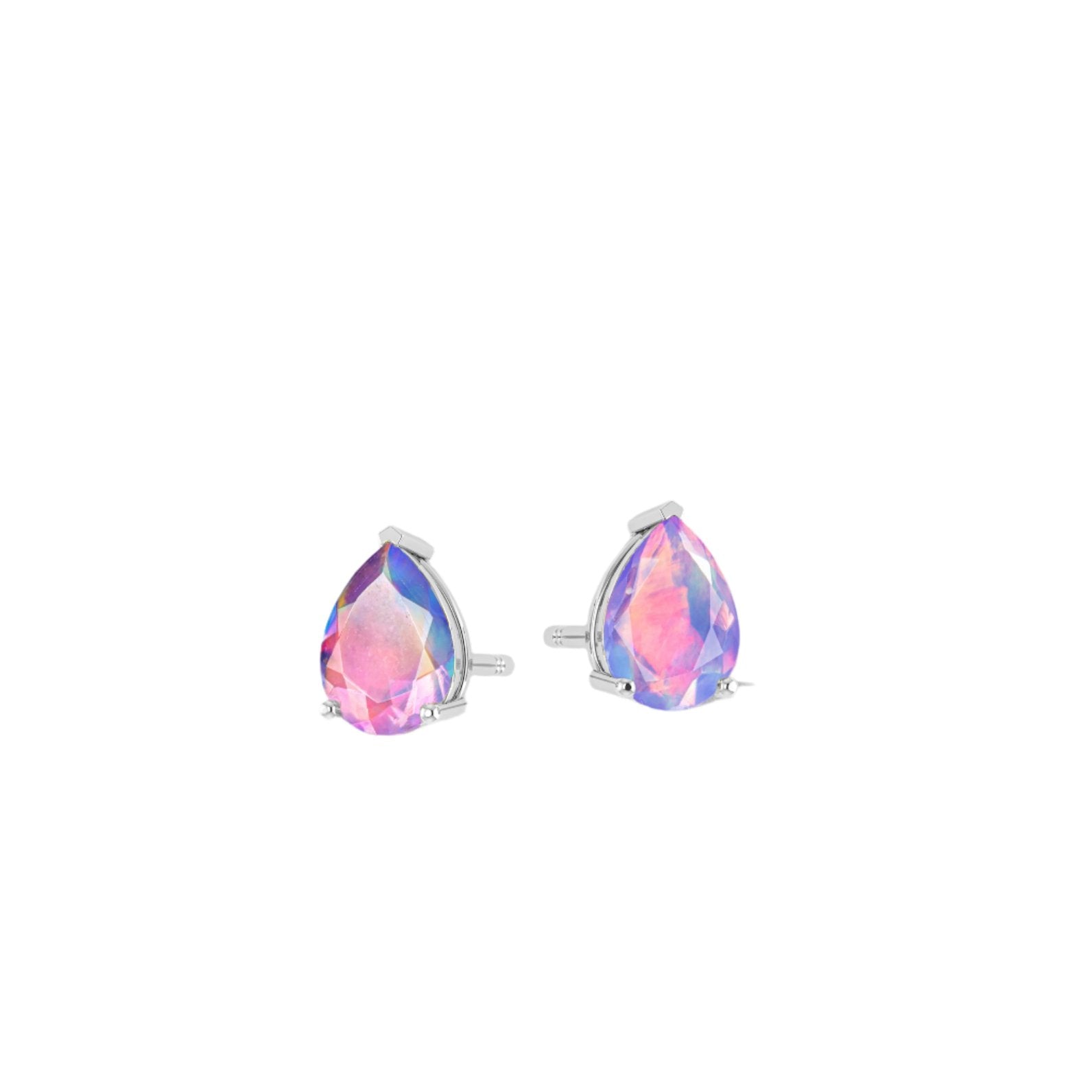 Lavender Multi Fire Opal Prong Stud Earrings for Women - Dainty Purple Gemstone Jewelry for Everyday Wear & Special Occasions