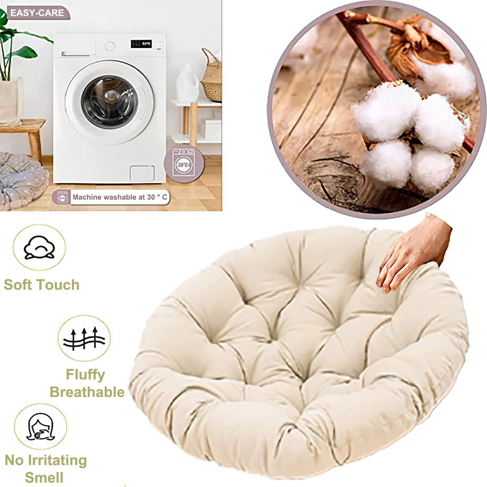 Thick Papasan Chair Cushion Pad - 4XL Beige Replacement Cushion for Egg Chairs, Saucer Chairs, Rattan Swivel Chairs & Swing Chairs | Indoor & Outdoor Use | Perfect for Patio, Garden, Sunroom & Living Room Relaxation