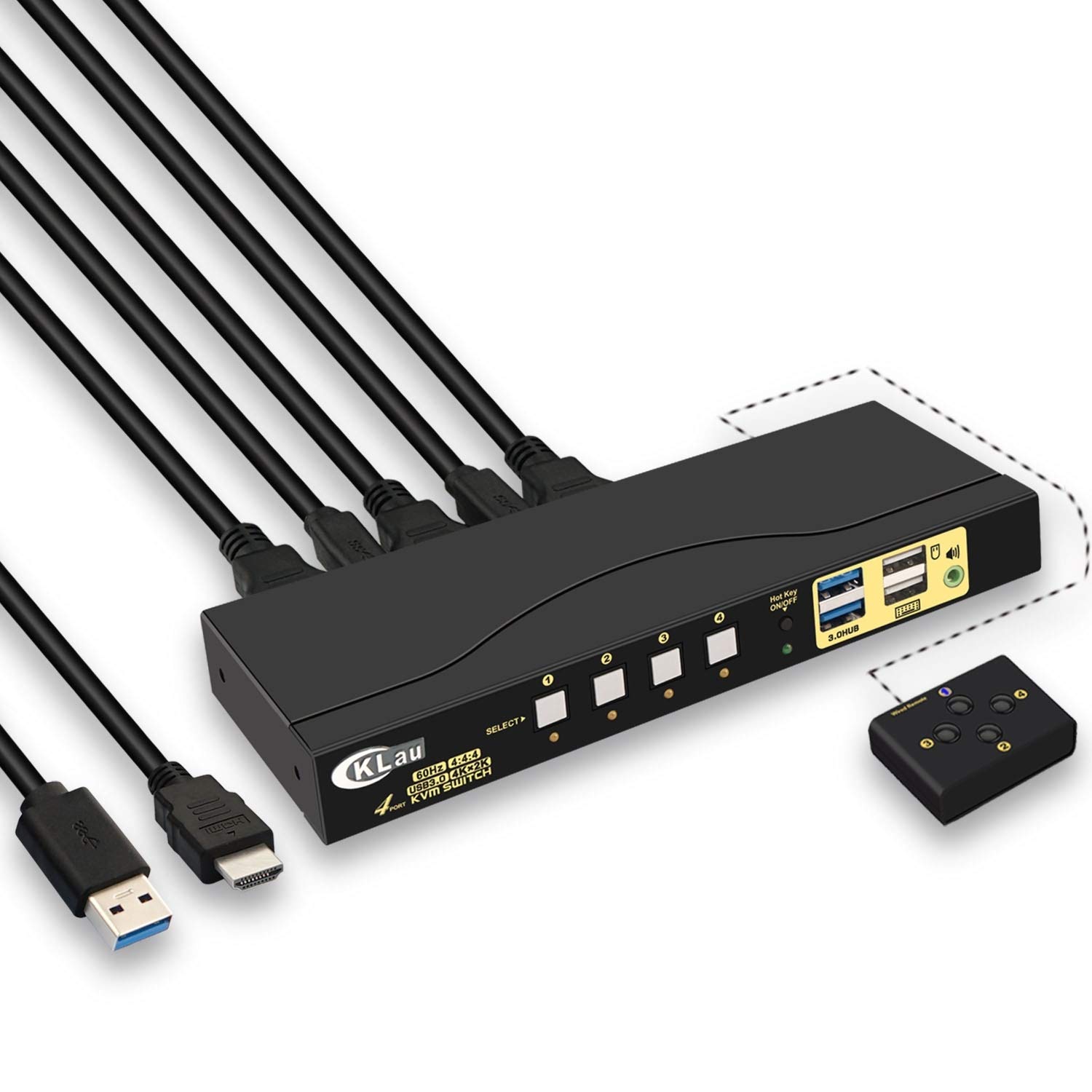 Premium 4-Port HDMI KVM Switch 4K@60Hz 4:4:4 Ultra HD with USB 3.0 Hub - Supports Wireless Keyboard/Mouse & Audio Output for Home Office, Gaming & Multi-PC Workstations