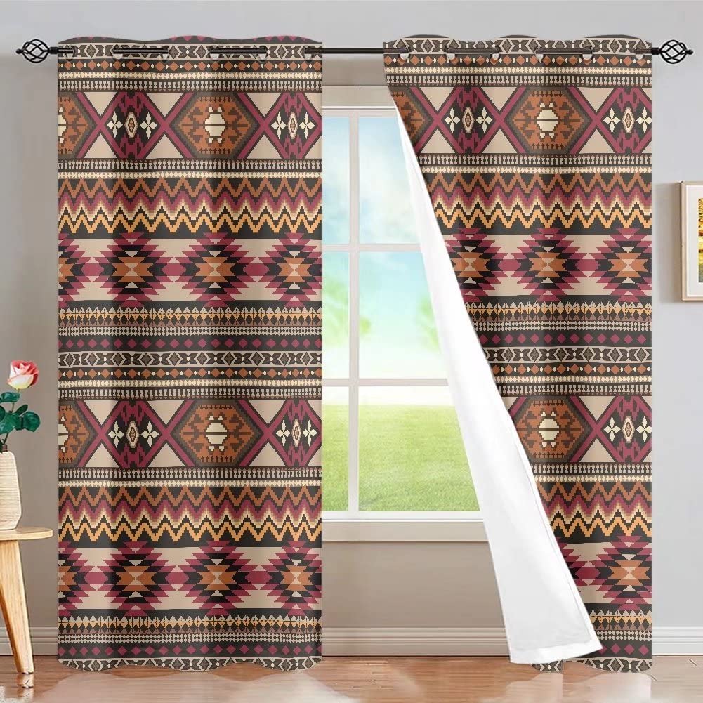 GOSTONG Aztec Geometric Mosaic Blackout Curtains - Thermal Insulated Window Treatment Panels for Bedroom, Living Room & Patio