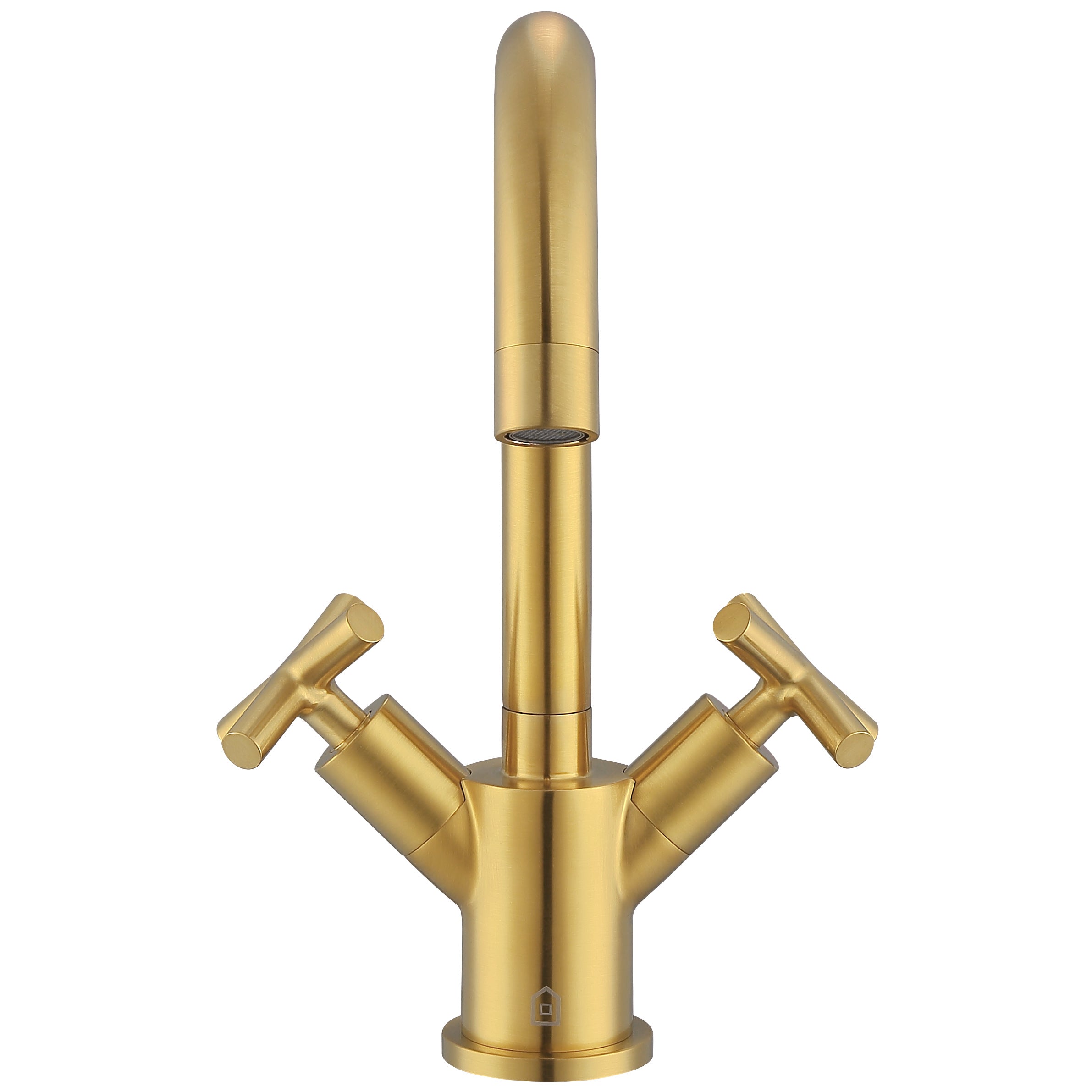 Brushed Titanium Gold Single Hole Cross Handle Bathroom Faucet - Ava Series | Modern Bathroom Sink Faucet for Vanity, Powder Room & Guest Bath Installation