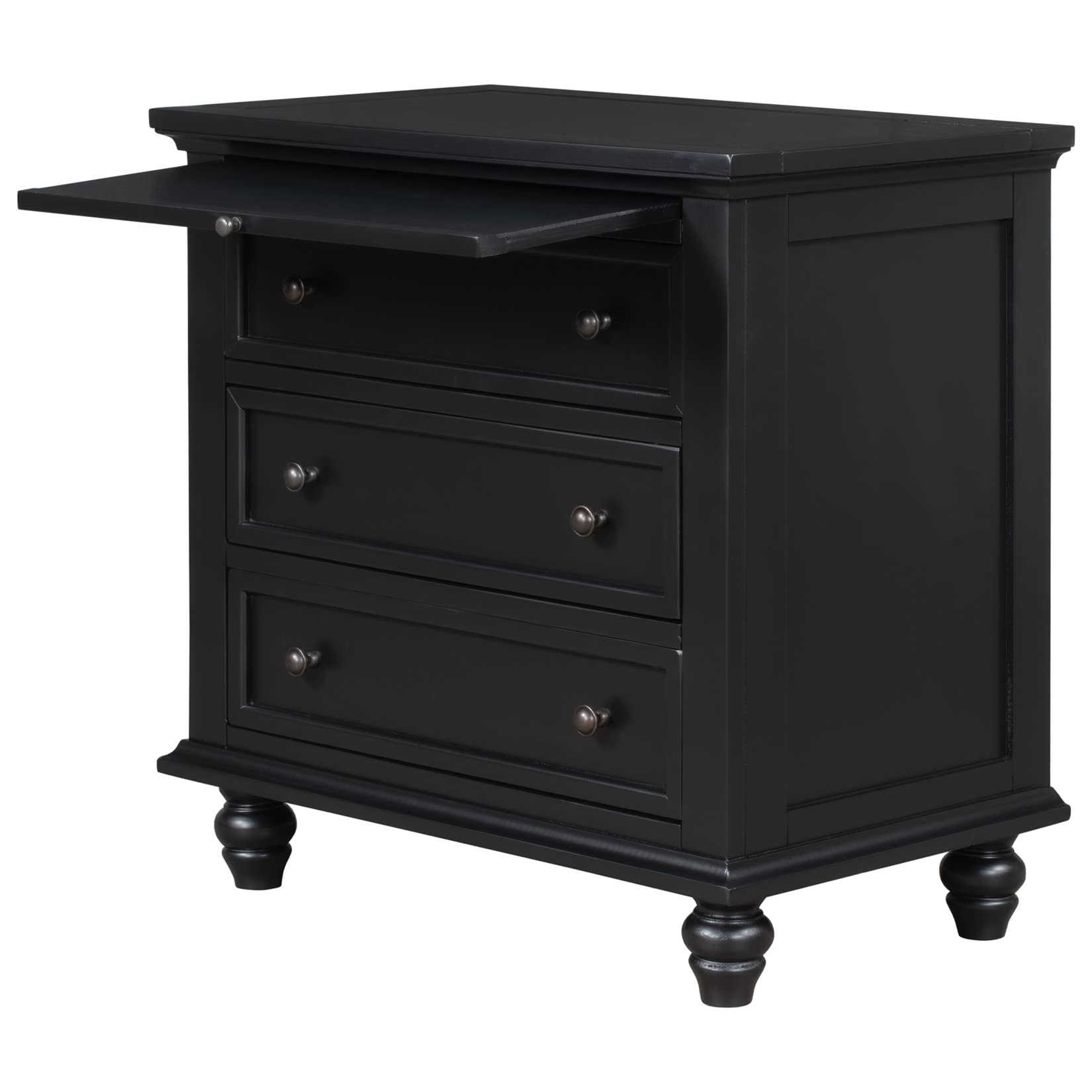 Black Wood Nightstand with 3 Storage Drawers - 28