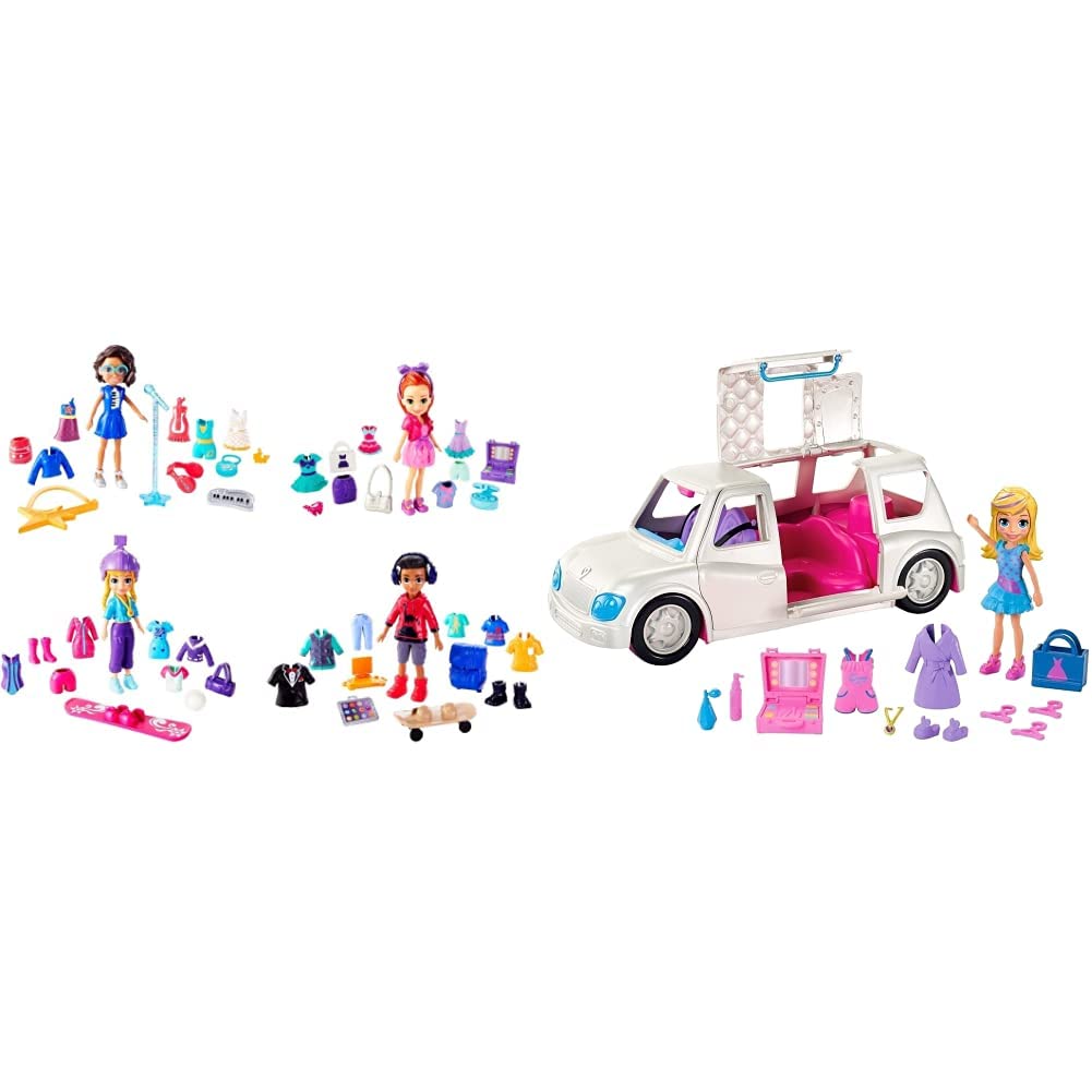Polly Pocket Squad Style Super Pack with Limo Vehicle - 3 Hangers, Makeup Case, Shopping Bag & 7+ Fashion Accessories for Girls Ages 4+ | Amazon Exclusive Toy Gift for Birthday, Pretend Play & Dress Up Fun