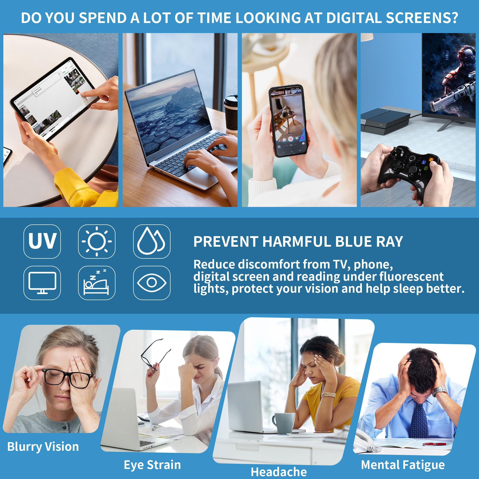 JIM HALO Oversized Blue Light Blocking Glasses for Women - Square Chunky Computer Glasses to Reduce Eye Strain & Fatigue - Perfect for Gaming, Working & Screen Time