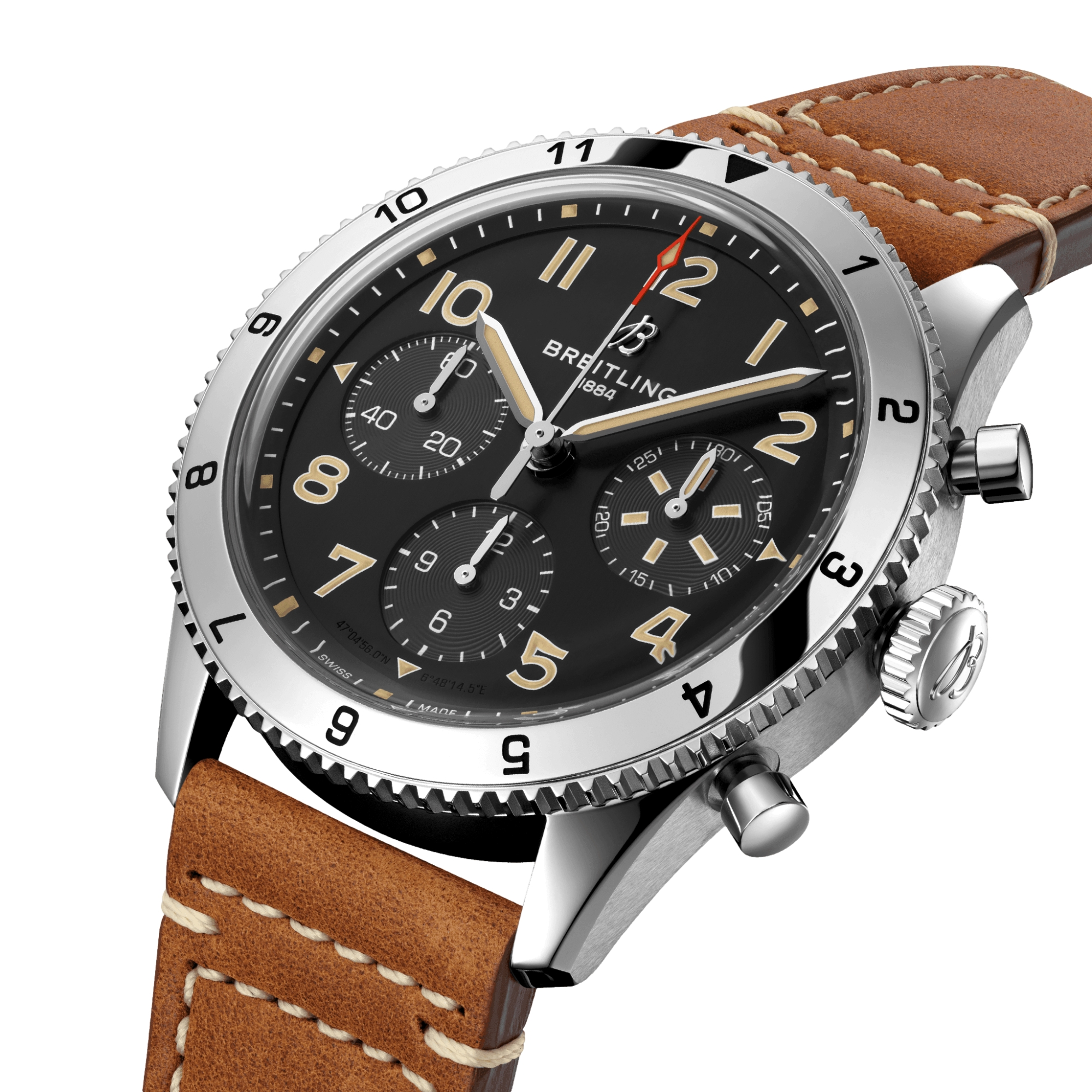 Classic AVI Chronograph 42mm P-51 Mustang Watch - Black Leather Strap for Men - Perfect for Aviation Enthusiasts & Vintage Style Lovers