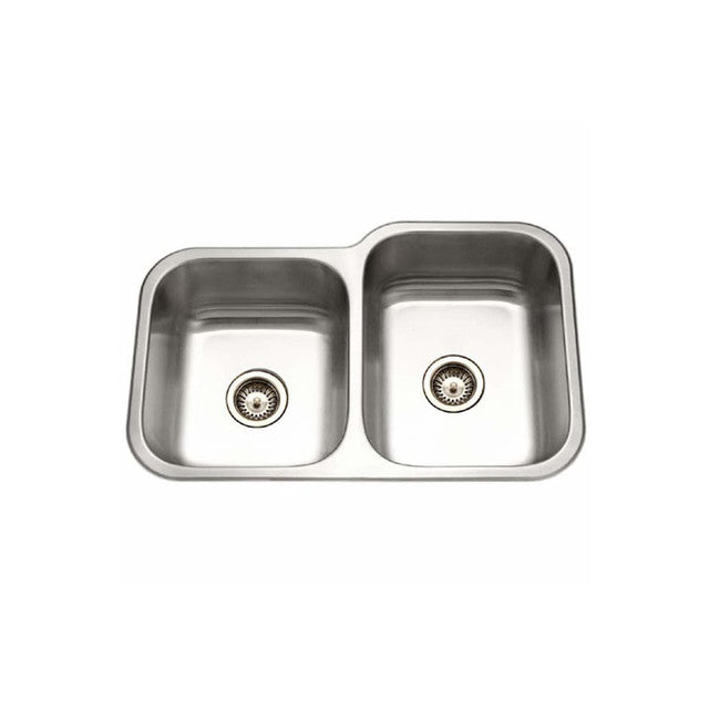Houzer Elite Series 32-Inch Stainless Steel Undermount Double Bowl Kitchen Sink - 40/60 Split with Small Left Bowl for Modern Home Cooking & Dishwashing