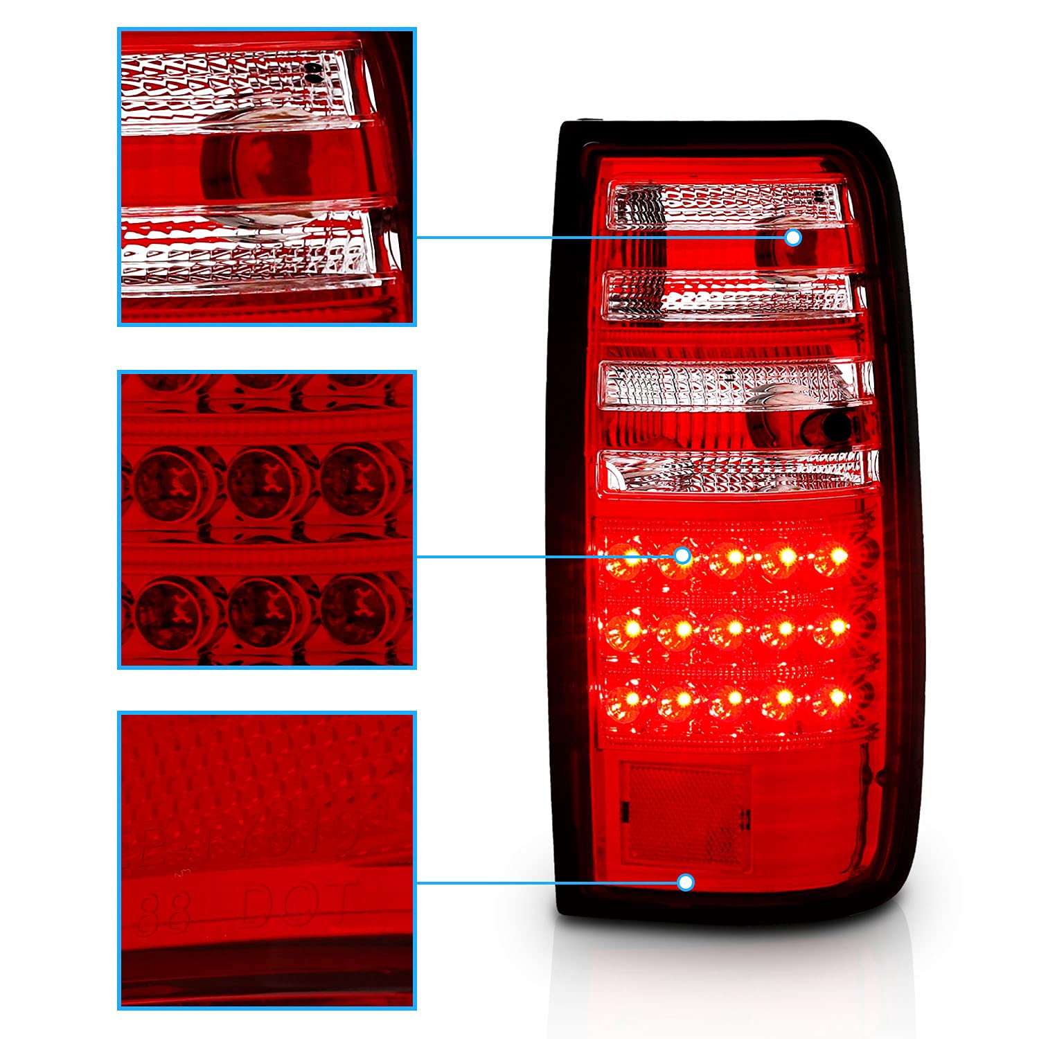 AmeriLite Red/Clear LED Tail Lights for Toyota Land Cruiser - Left & Right Side Pair - Durable, Bright & Waterproof - Perfect for Off-Roading, Night Driving & Vehicle Customization