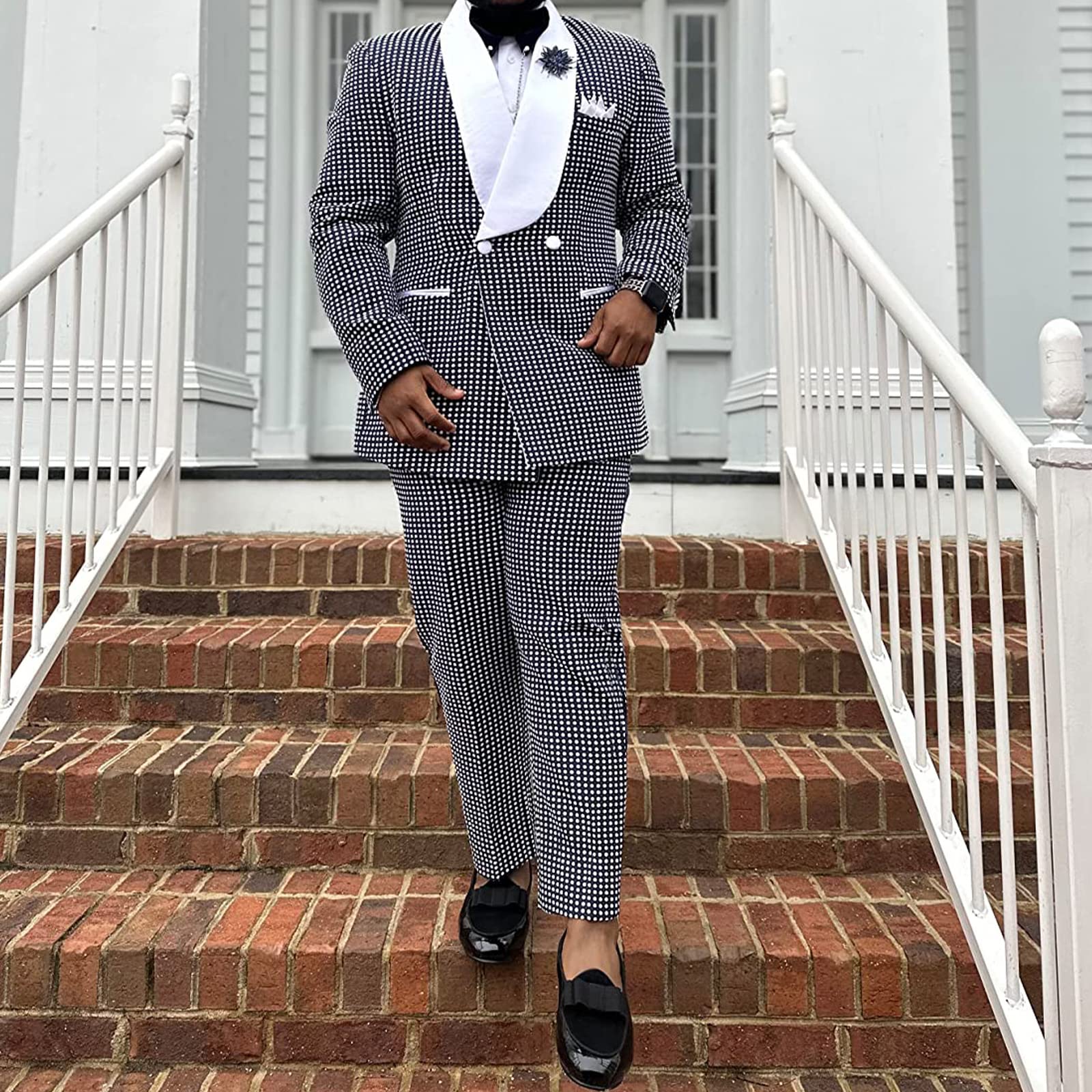 Men's Polka Dot Suits - 2 Piece Wedding Dress Jacket & Pant Set, Regular Fit | Formal Attire for Weddings, Parties & Special Occasions