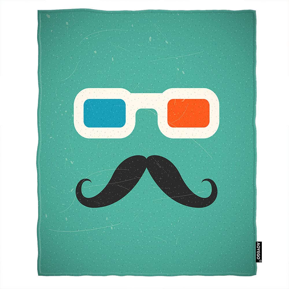 AOYEGO 3D Mustache Throw Blanket - King Size 60x80 Inch Flannel Blanket for Sofa & Bed - Hipster Beard Design for Men & Women - Perfect for Movie Nights, Cozy Home Decor & Gift Giving