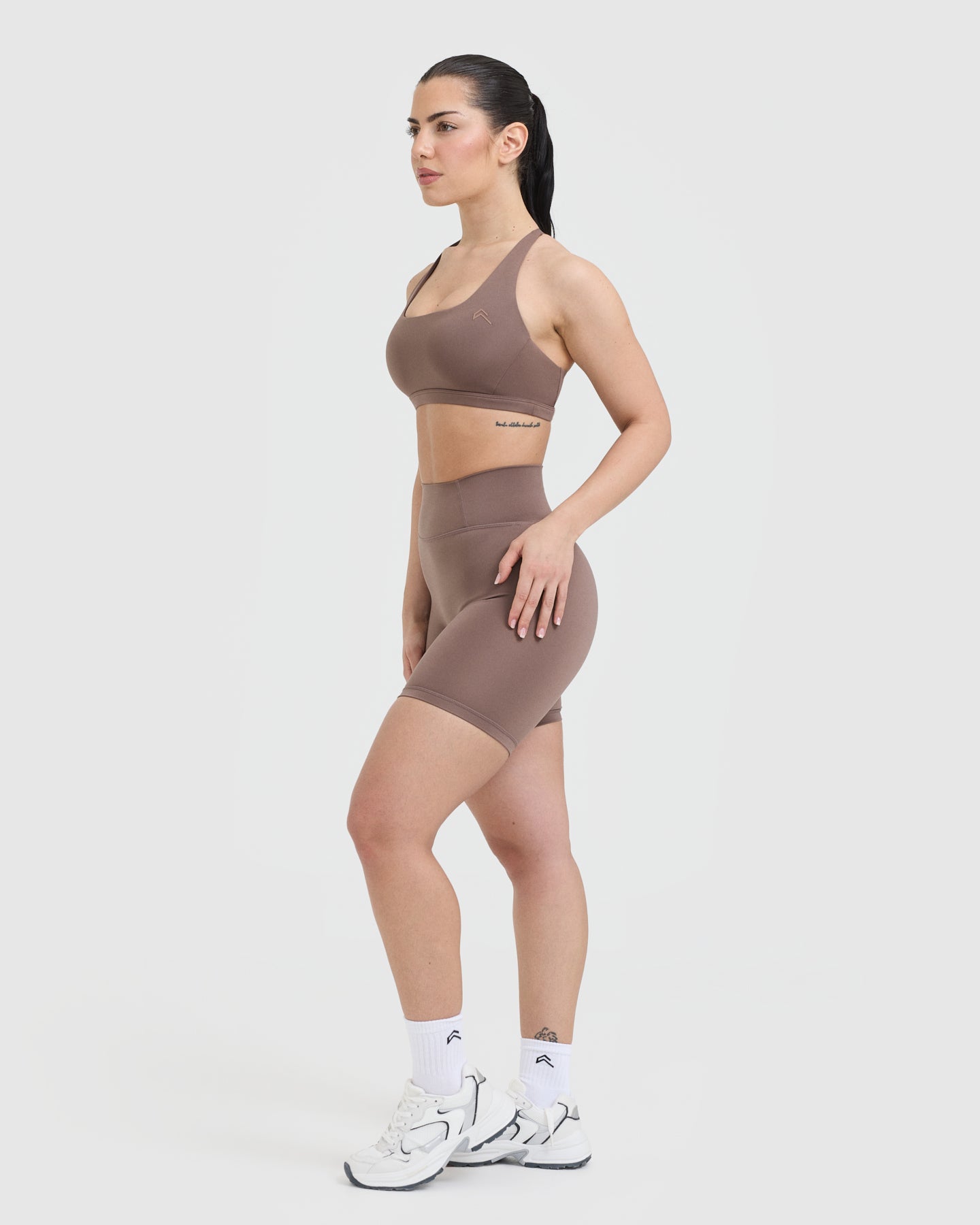 Timeless Square Neck Sports Bra for Women - High Support Workout Top in Cool Brown | Perfect for Yoga, Running & Gym