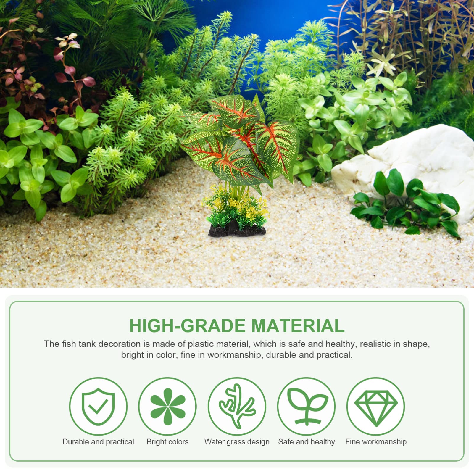 POPETPOP Artificial Aquarium Plants - Realistic Fish Tank Decor, Fake Water Grass for Freshwater & Saltwater Tanks - Perfect for Home, Office Aquarium Decoration & Fish Habitat Enhancement