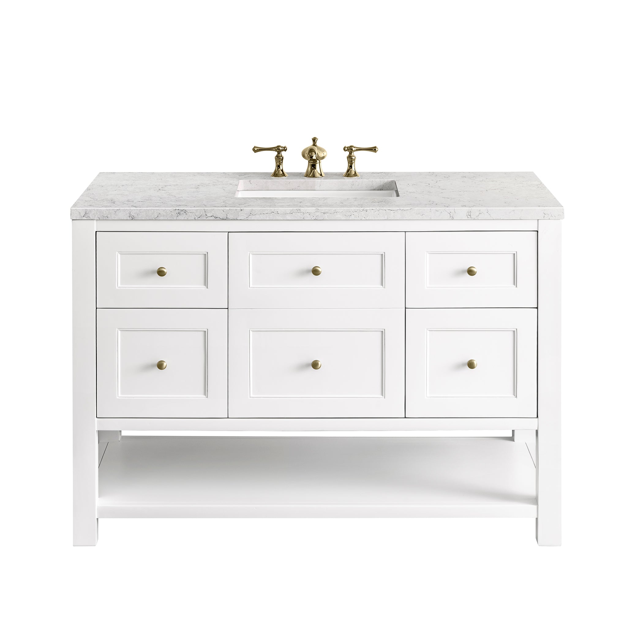 Breckenridge 48 Inch Single Bathroom Vanity with 3CM Eternal Jasmine Pearl Countertop - Bright White Finish for Modern Bathroom Decor | Perfect for Master Bath, Guest Bath, and Powder Room Renovations