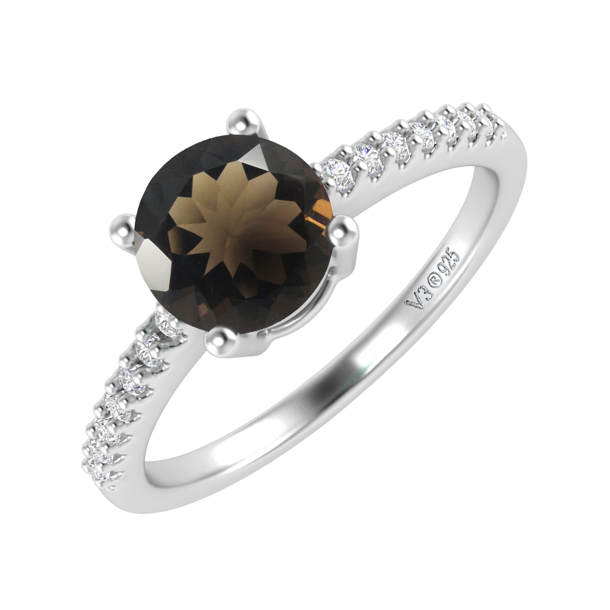 Natural Smoky Quartz & White Topaz Sterling Silver Engagement Ring for Women - Perfect for Proposals, Weddings, Anniversaries & Special Occasions