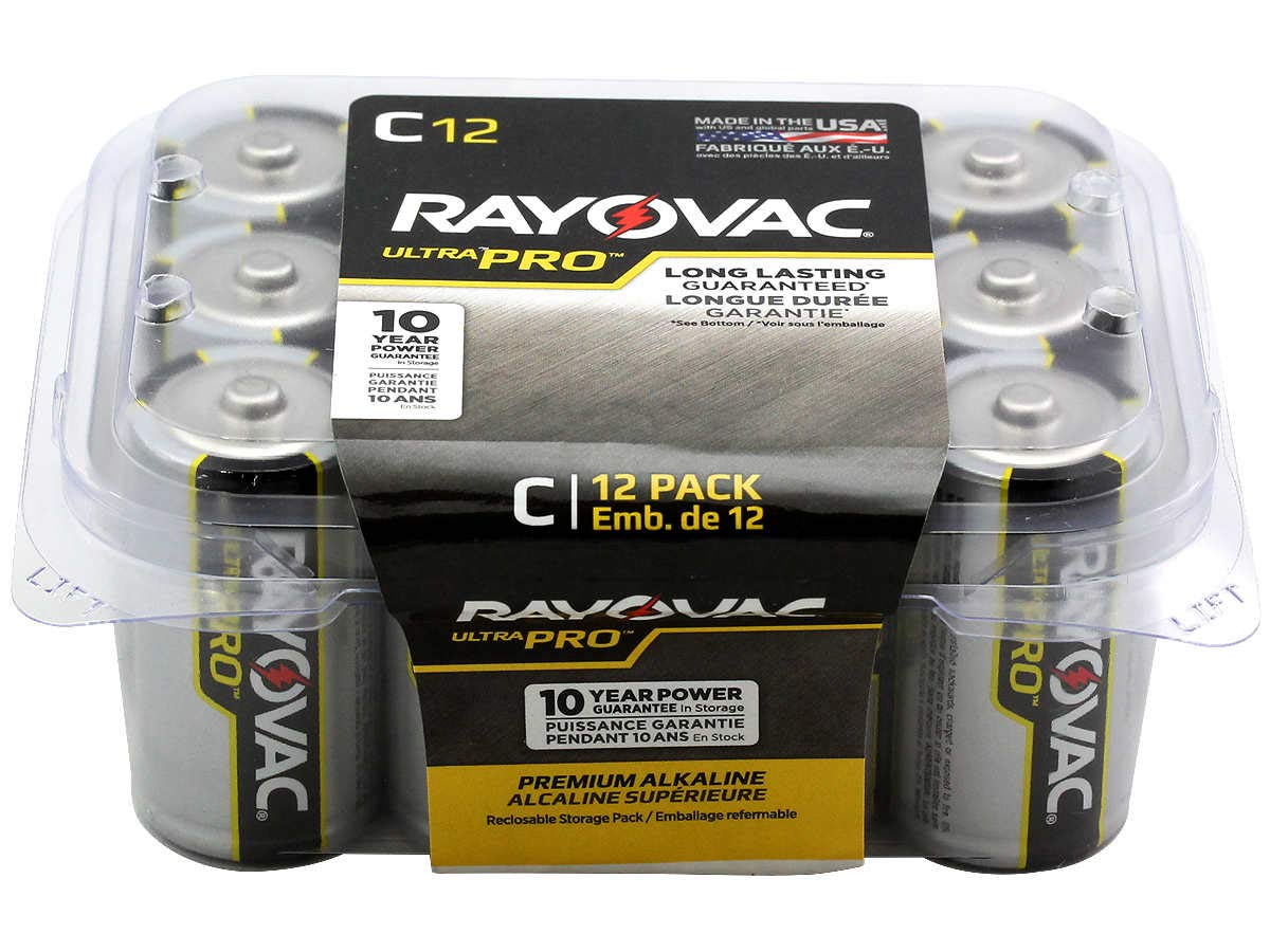 Rayovac UltraPro Industrial Alkaline C Batteries - 8 Packs of 12 (96 Count Total) - Long-Lasting Power for Flashlights, Toys & Electronics - Standard Black (ALC12-8/ALC-12PPJ)