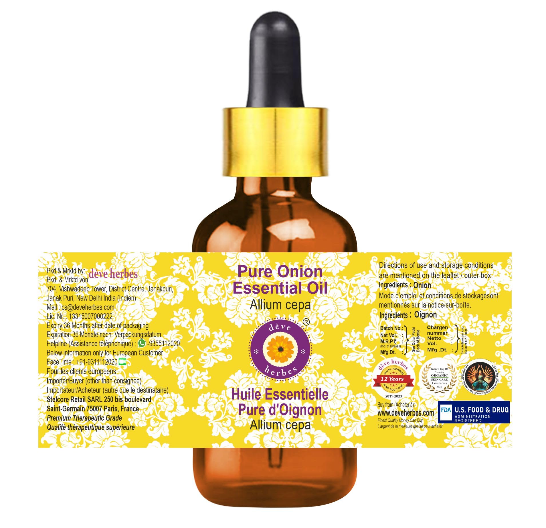 Pure Onion Essential Oil (Allium cepa) 100% Natural, Steam Distilled with Glass Dropper - 2 Pack (6.76 oz Each) for Aromatherapy, Skin Care & Hair Growth