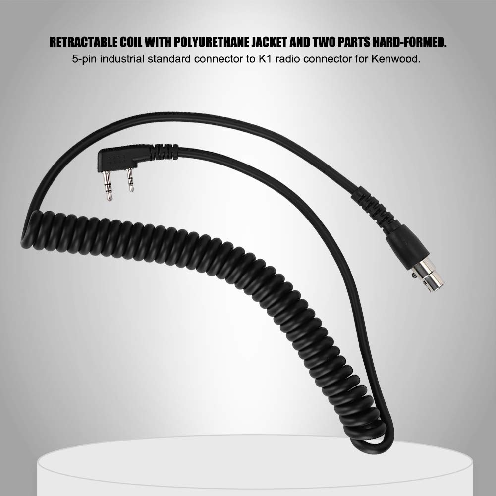 ASHATA 2-Pin to 5-Pin Coil Cord Cable for Kenwood HYT Baofeng Relm Two Way Radios - Durable Coiled Headset Mic Cable for Walkie Talkies - Perfect for Construction, Security, and Outdoor Adventures