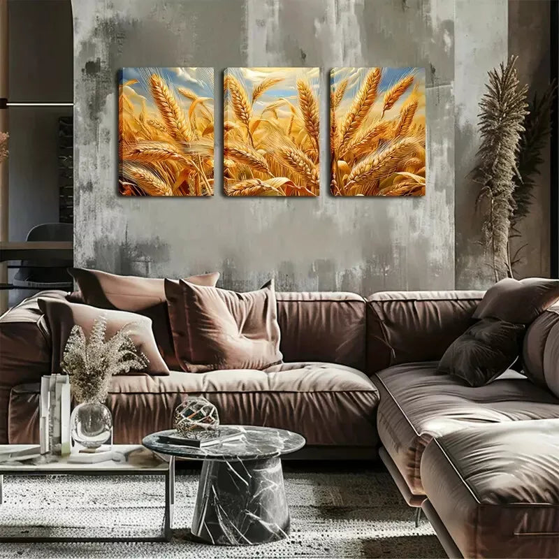 3-Piece Yellow Wheat Fields Wall Art Set - Framed Canvas Prints 40x60cm (16x24in) | High Quality Australian Made Home Decor | Perfect for Living Room, Bedroom & Office Decor