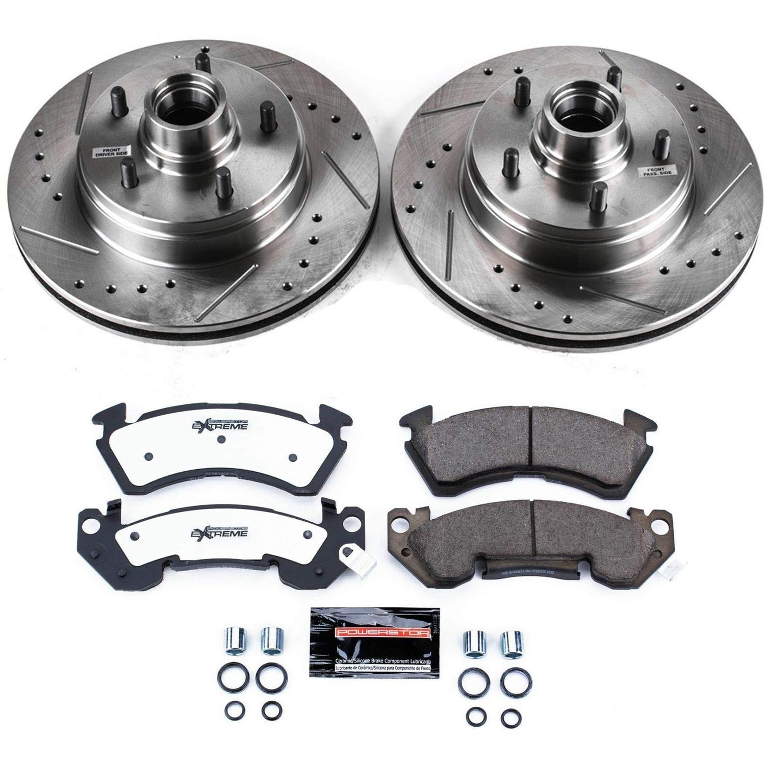 Power Stop K2937-26 Z26 Carbon Fiber Brake Pads & Drilled Slotted Rotors Kit - Compatible with 1991-1993 Chevy Caprice & 1994-1996 Chevy Impala - High Performance Braking for Daily Driving & Track Use