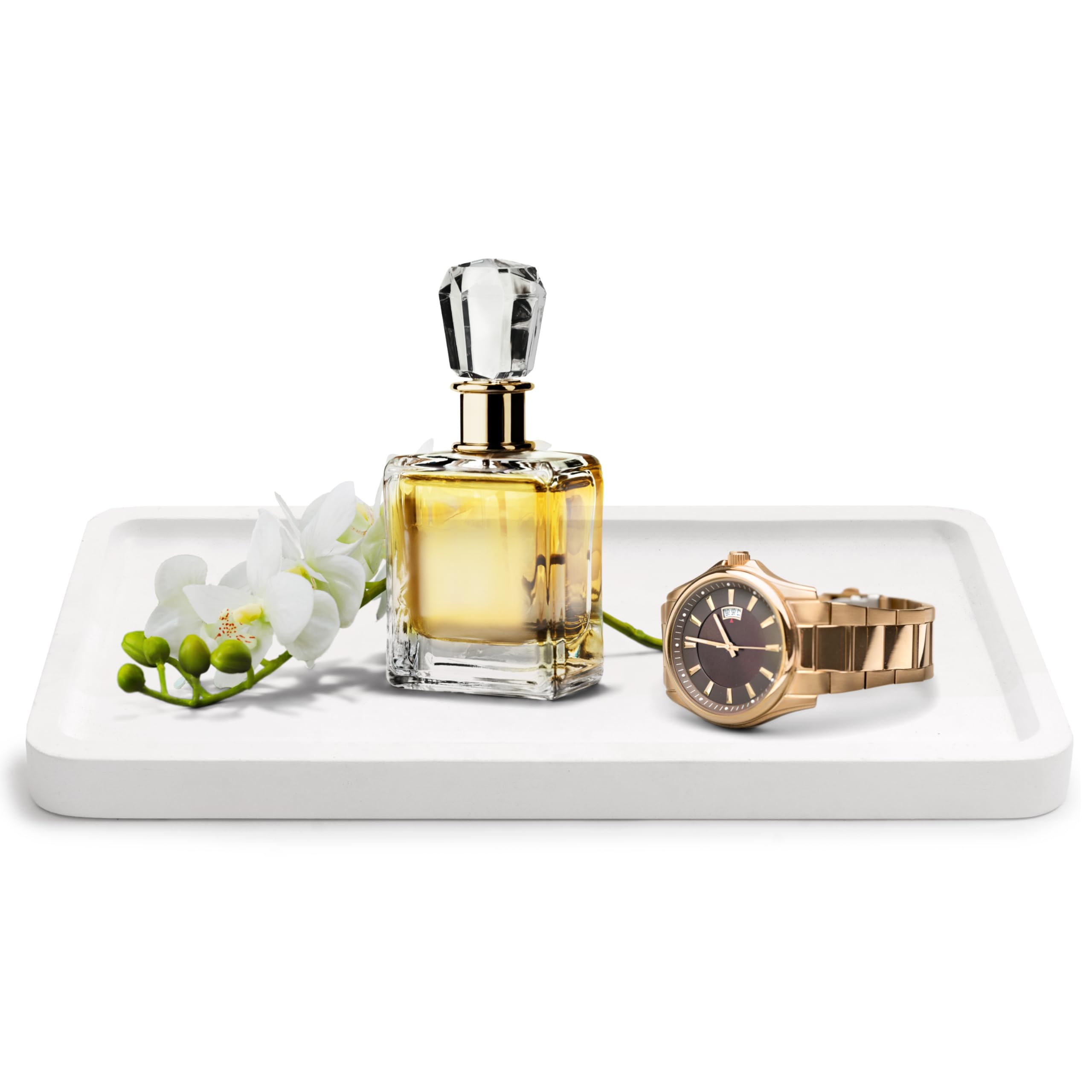 KOLWON Bathroom Vanity Tray - Elegant Acacia Wood Organizer for Cosmetics, Jewelry & Perfume | 11.8 x 5.9 Inch Countertop Tray for Bathroom, Kitchen, Dresser & Toilet Tank | Perfect for Home Decor, Spa Days & Gift Giving (1, White)