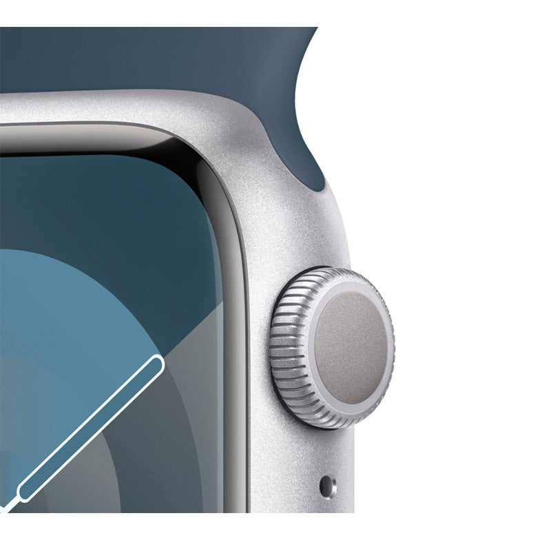 Apple Watch Series 9 (GPS) 41mm Silver Aluminum Case with Storm Blue Sport Band S/M - Perfect for Fitness Tracking & Everyday Wear