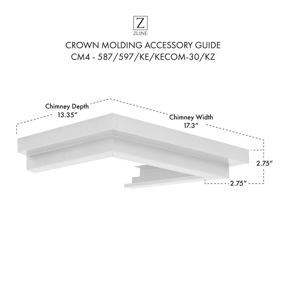 ZLINE CM4 30-Inch Crown Molding Wall Range Hood - Stainless Steel Kitchen Vent Hood with Chimney (587/597/KE/KECOM/KZ Models) - Perfect for Modern & Traditional Kitchen Designs