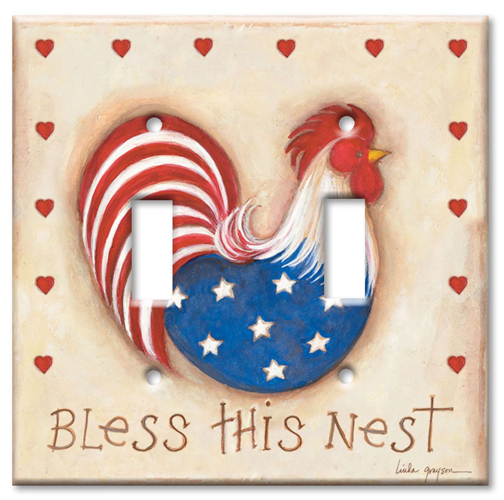 Oversized Double Gang Toggle Switch Plate - Decorative Metal Wall Cover - Bless This Nest Design - Made in USA - Perfect for Home Decor & Farmhouse Style Interiors