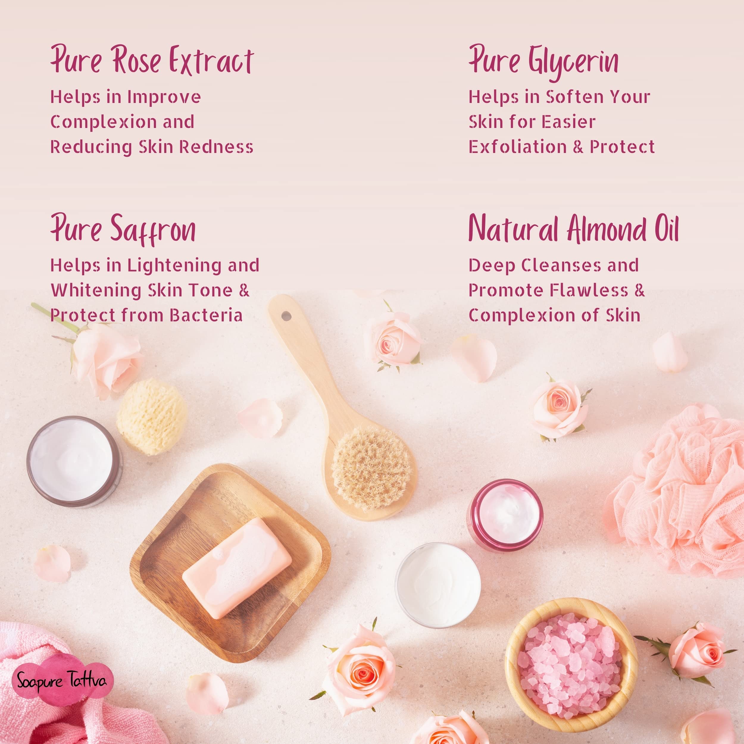 Soapure Tattva Rose & Milk Handmade Luxury Soap with Natural Saffron - Skin Brightening & Moisturizing Bar Soap for Women & Men (Pack of 2, 2x125g) - Perfect for Daily Skincare, Spa Day & Gift Giving
