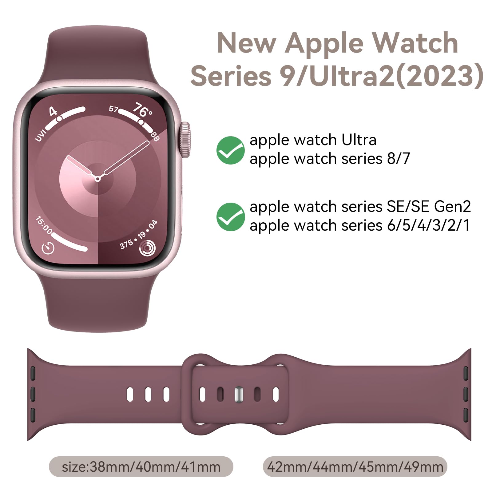 Premium Soft Silicone Sport Replacement Band for Apple Watch Series 1-9, SE, Ultra & Ultra 2 - Compatible with 38mm/40mm/41mm/42mm/44mm/45mm/49mm - Stylish & Durable for Men & Women - Perfect for Workouts, Running & Everyday Wear