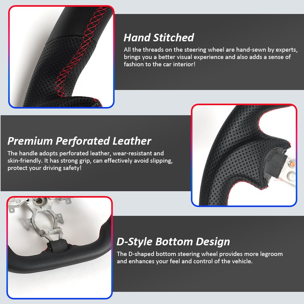 Premium D-Shaped Flat Bottom Perforated Leather Steering Wheel - Perfect Fit for Nissan 370Z (2008-2020) | Enhanced Grip & Comfort for Racing & Daily Driving