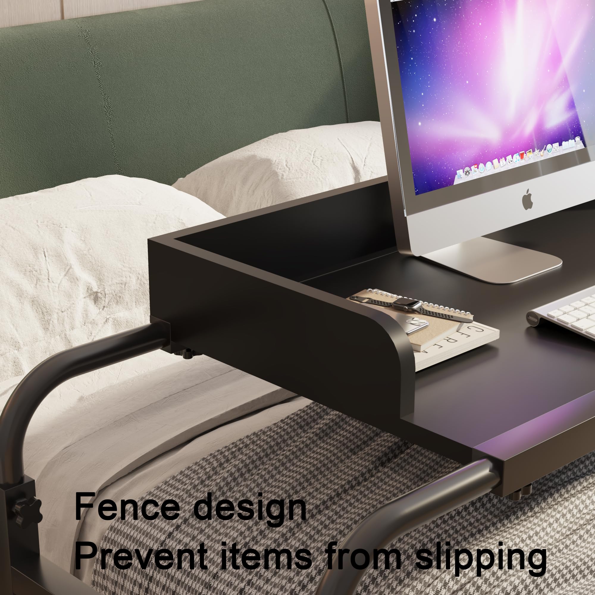 Adjustable Overbed Table with Wheels - Rolling Laptop Desk for King & Queen Beds - Portable Hospital Bedside Table (Black) - Perfect for Home, Office, and Patient Care Use