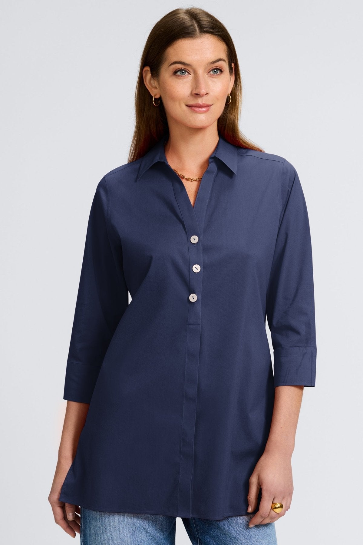 Pamela No Iron Stretch 3/4 Sleeve Tunic Top for Women - Wrinkle-Free Comfort Fit Blouse - Perfect for Office, Travel & Casual Wear