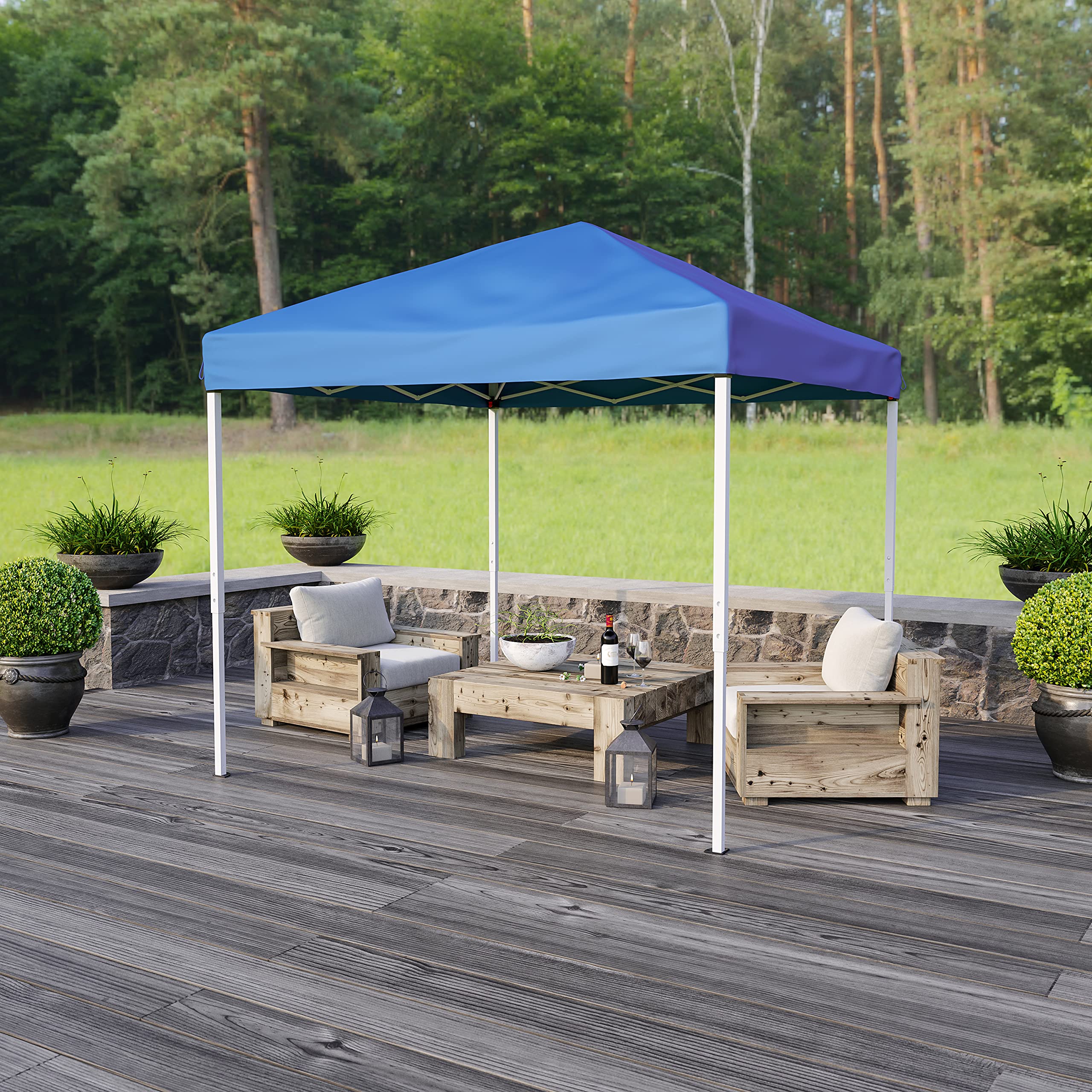8'x8' Blue Outdoor Pop Up Canopy Tent with Slanted Legs & Carry Bag - Perfect for Parties, Picnics, Camping, and Outdoor Events