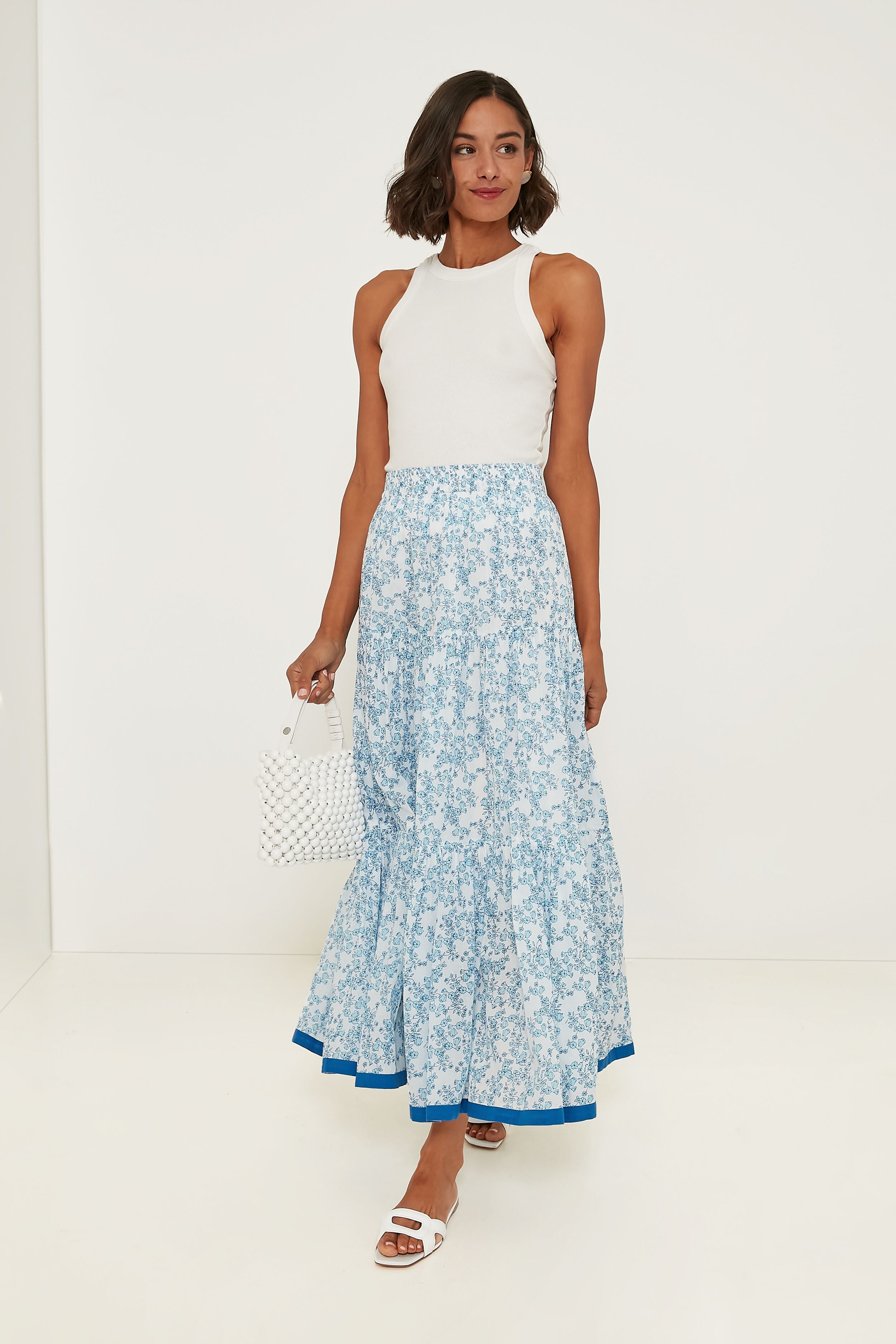 Blue Lucrecia Frilly Maxi Skirt for Women - Elegant Flowy Long Skirt with Ruffles | Perfect for Beach, Vacation, and Summer Outfits